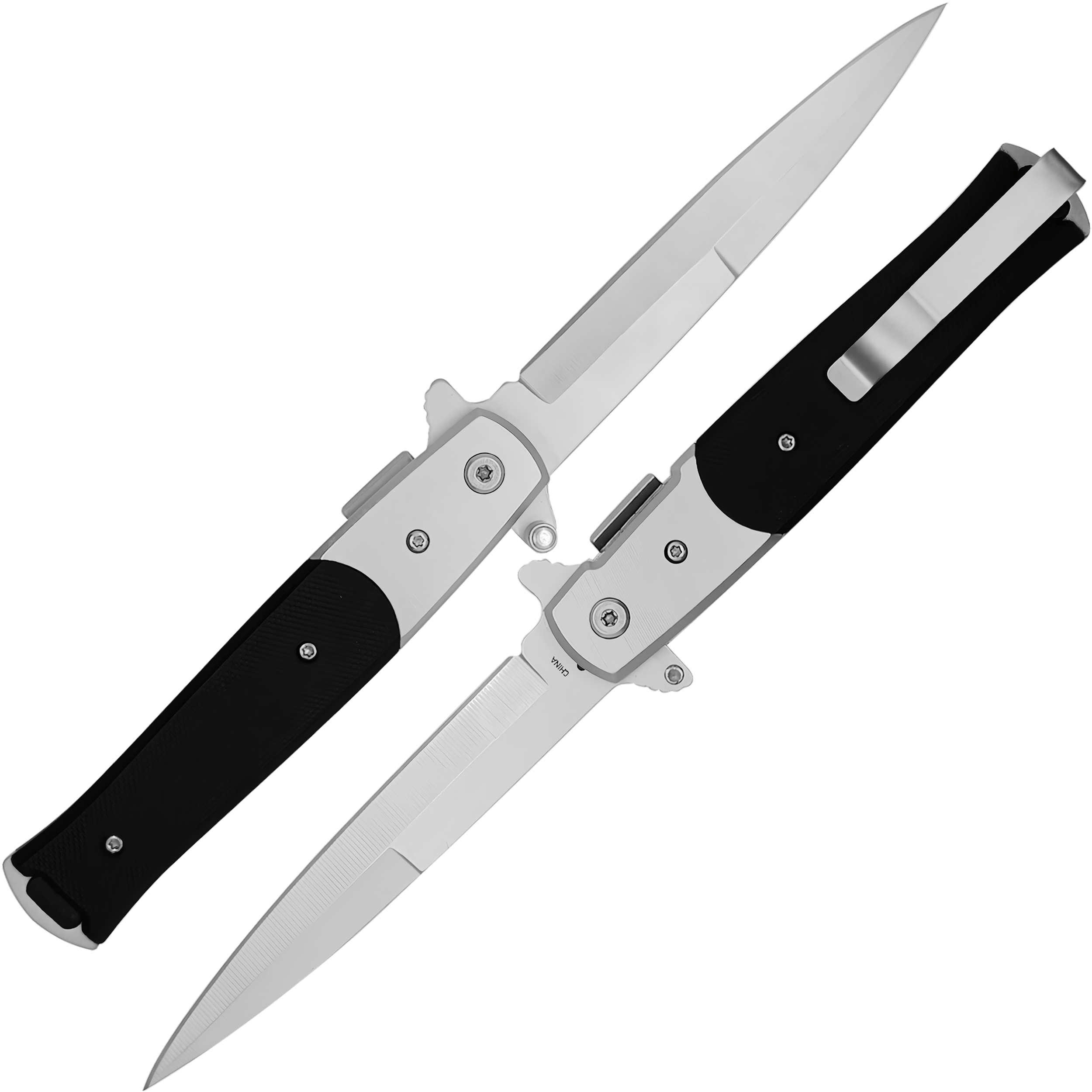 Navaja Stiletto Automática Clásica Razor Tactical con hoja lisa de acero inoxidable 440 y diseño táctico italiano con clip. Clásica marca Razor Tactical modelo RT 7033G10 con hoja afilada de 10 cm y mango de 12.3 cm.