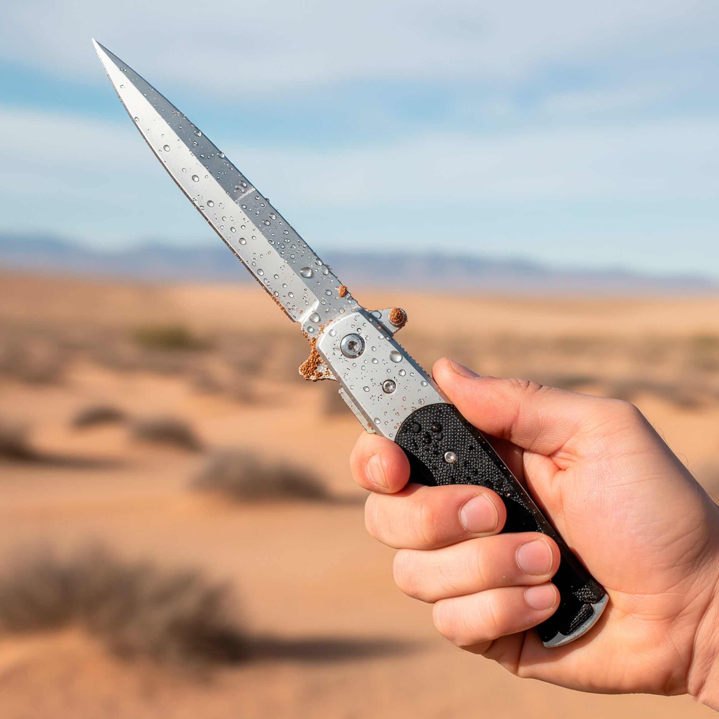 Navaja Stiletto Automática Clásica Razor Tactical con hoja lisa de acero inoxidable 440 y diseño táctico italiano con clip. Clásica marca Razor Tactical modelo RT 7033G10 con hoja afilada de 10 cm y mango de 12.3 cm.