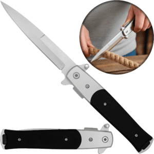 Navaja Stiletto Automática Clásica Razor Tactical con hoja lisa de acero inoxidable 440 y diseño táctico italiano con clip. Clásica marca Razor Tactical modelo RT 7033G10 con hoja afilada de 10 cm y mango de 12.3 cm.