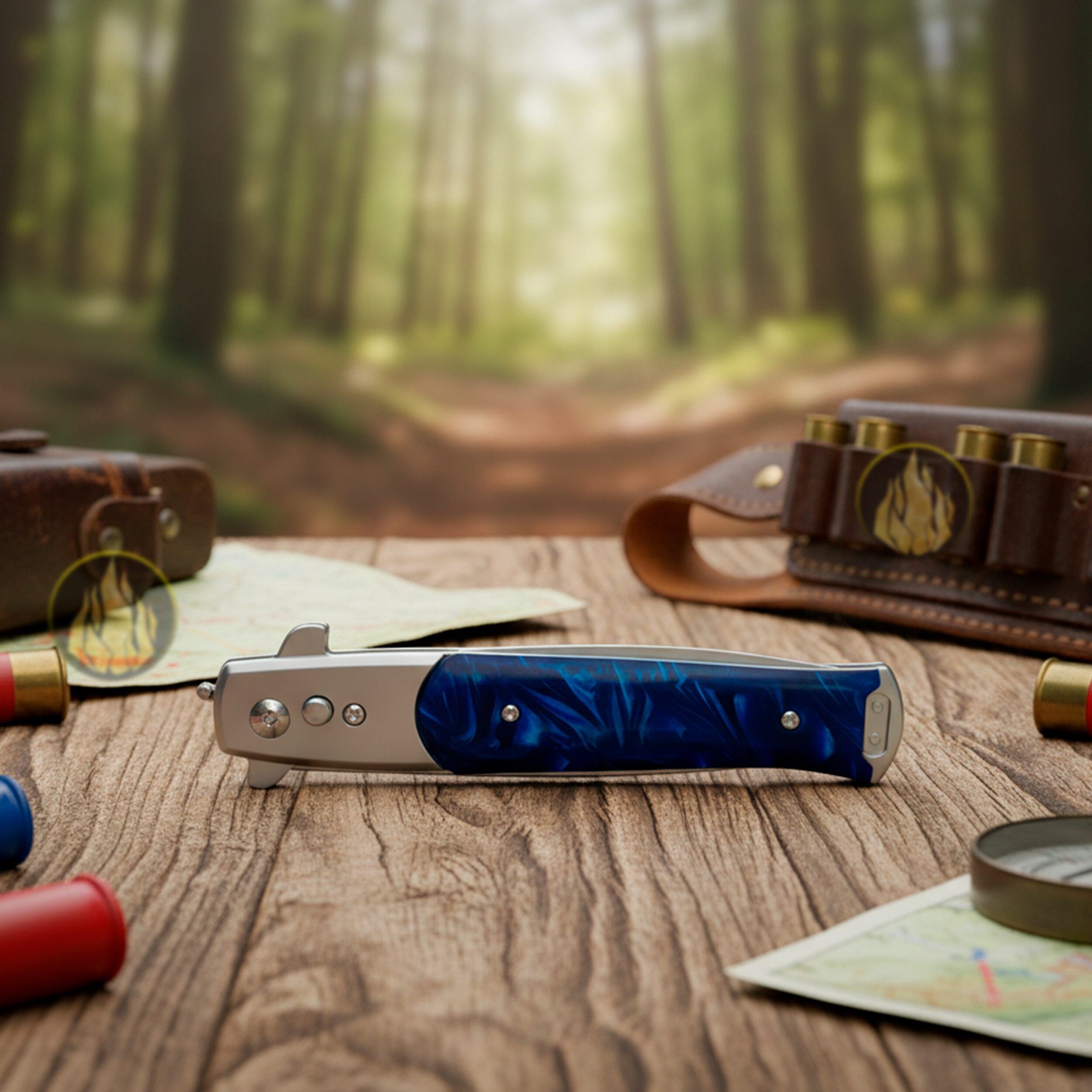 Navaja Stiletto Automática Lion Tools con apertura de botón y hoja de acero inoxidable 440 color azul Navaja Stiletto Automática marca Lion Tools con cachas nacar azul y clip para cinturón estilo italiano 7086