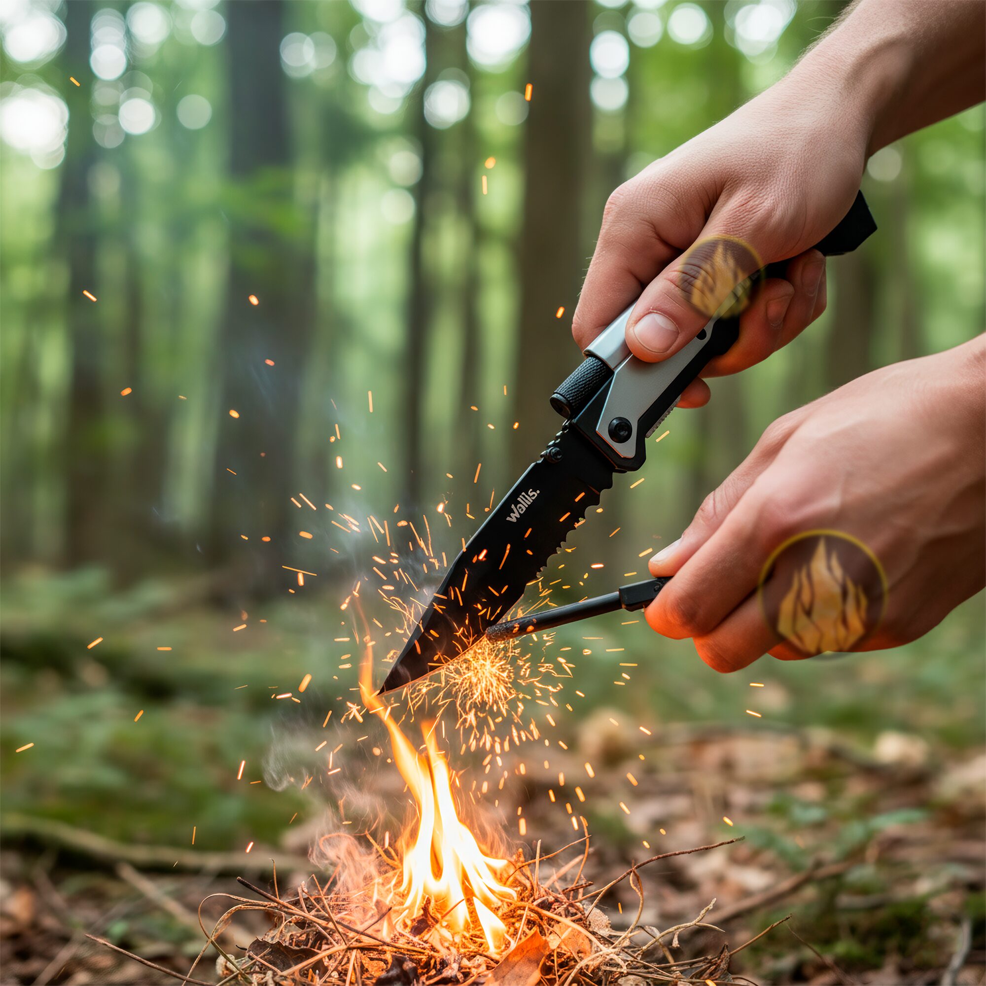 Navaja Táctica Supervivencia Wallis modelo K900646 con lámpara de emergencia y pedernal para fuego