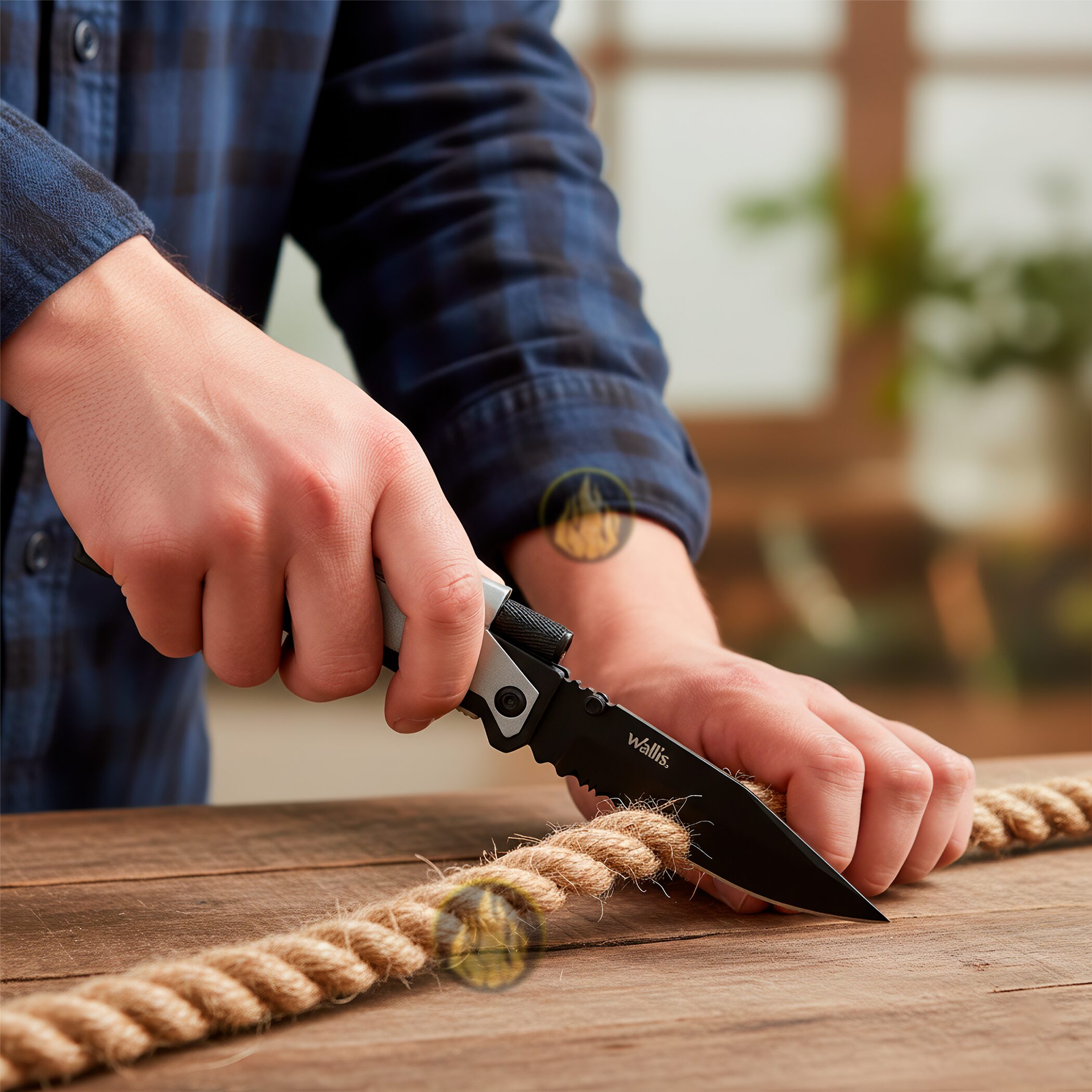 Navaja Táctica Supervivencia Wallis modelo K900646 con lámpara de emergencia y pedernal para fuego