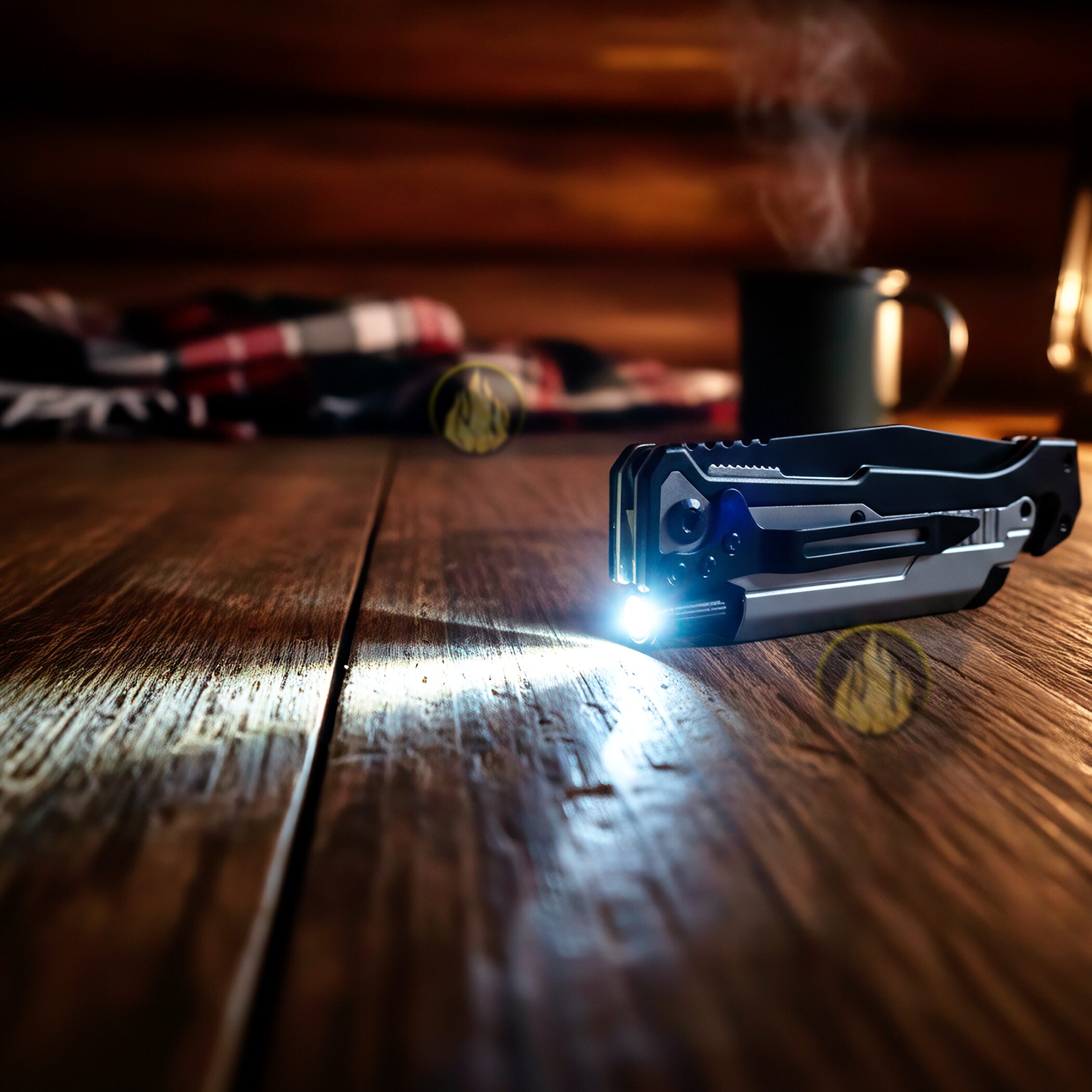 Navaja Táctica Supervivencia Wallis modelo K900646 con lámpara de emergencia y pedernal para fuego