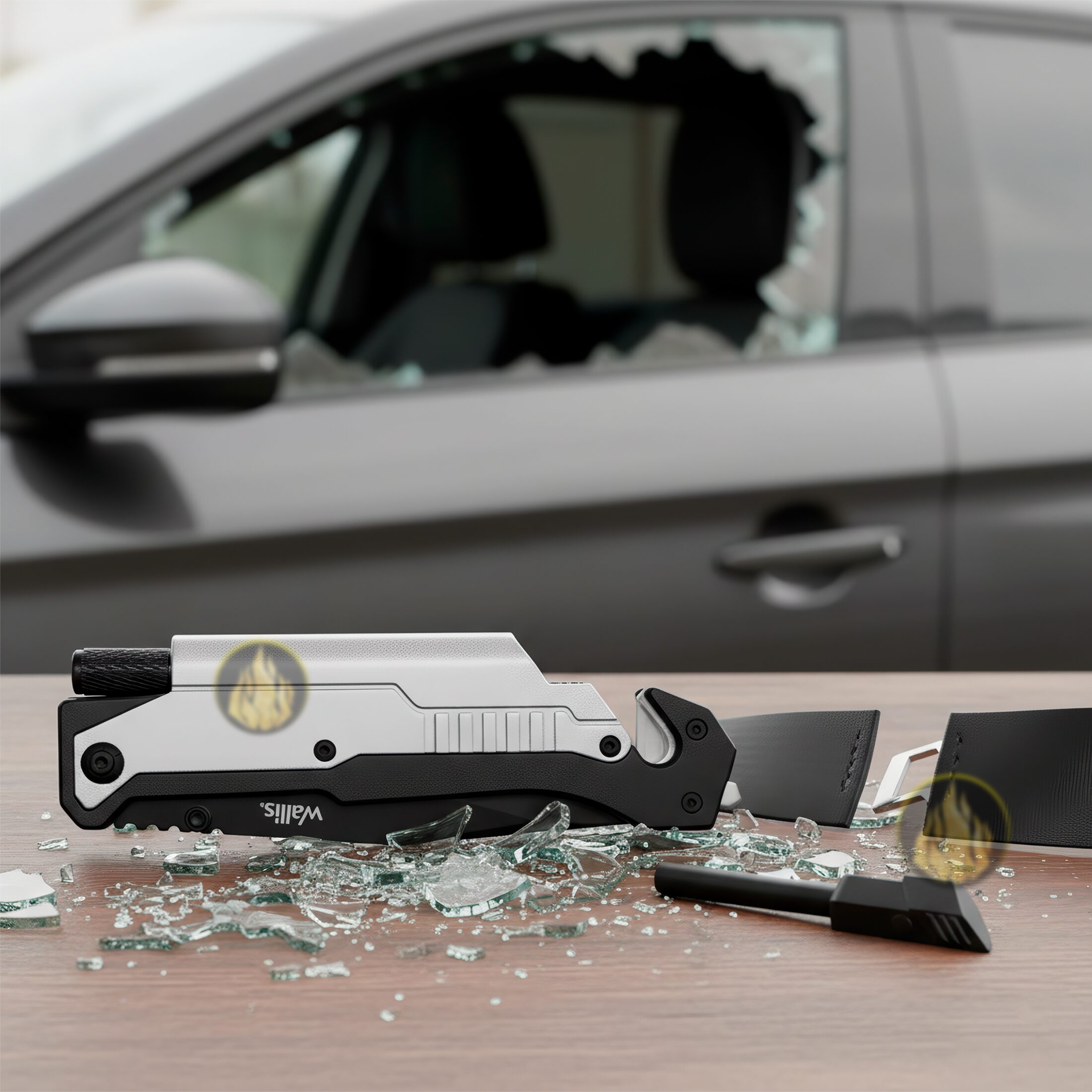 Navaja Táctica Supervivencia Wallis modelo K900646 con lámpara de emergencia y pedernal para fuego