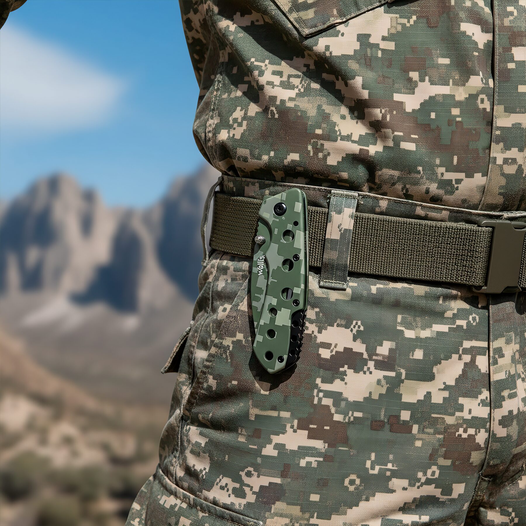 Navaja de Uso Rudo Militar Camuflaje Verde Clip Caza Wallis - Imagen 11