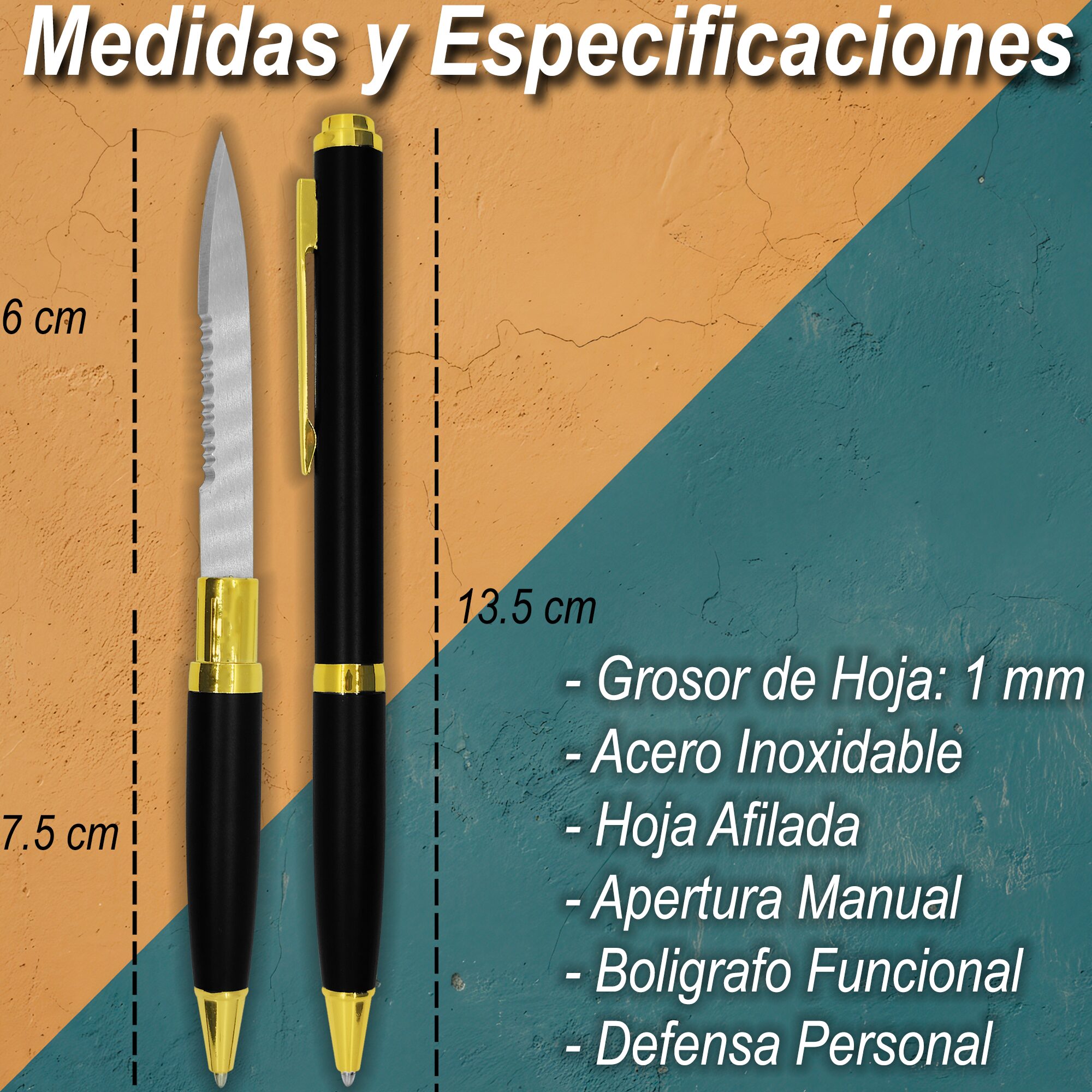 Pluma Boligrafo Defensa Personal Blades USA con daga oculta y hoja de acero inoxidable modelo 5002BA