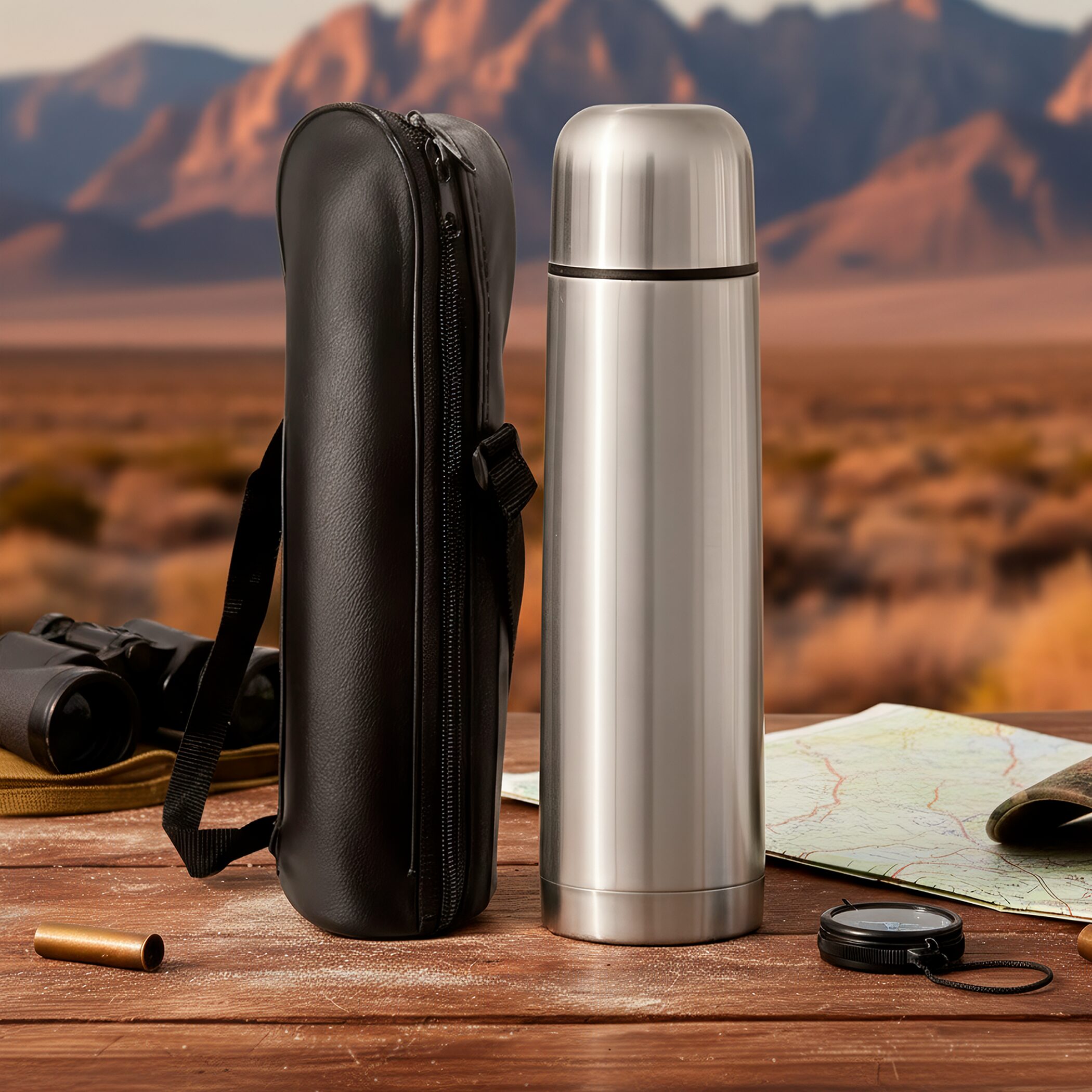 Termo Botella Acero Inoxidable Wallis 500 ml con doble capa térmica y funda negra protectora modelo F2890639.