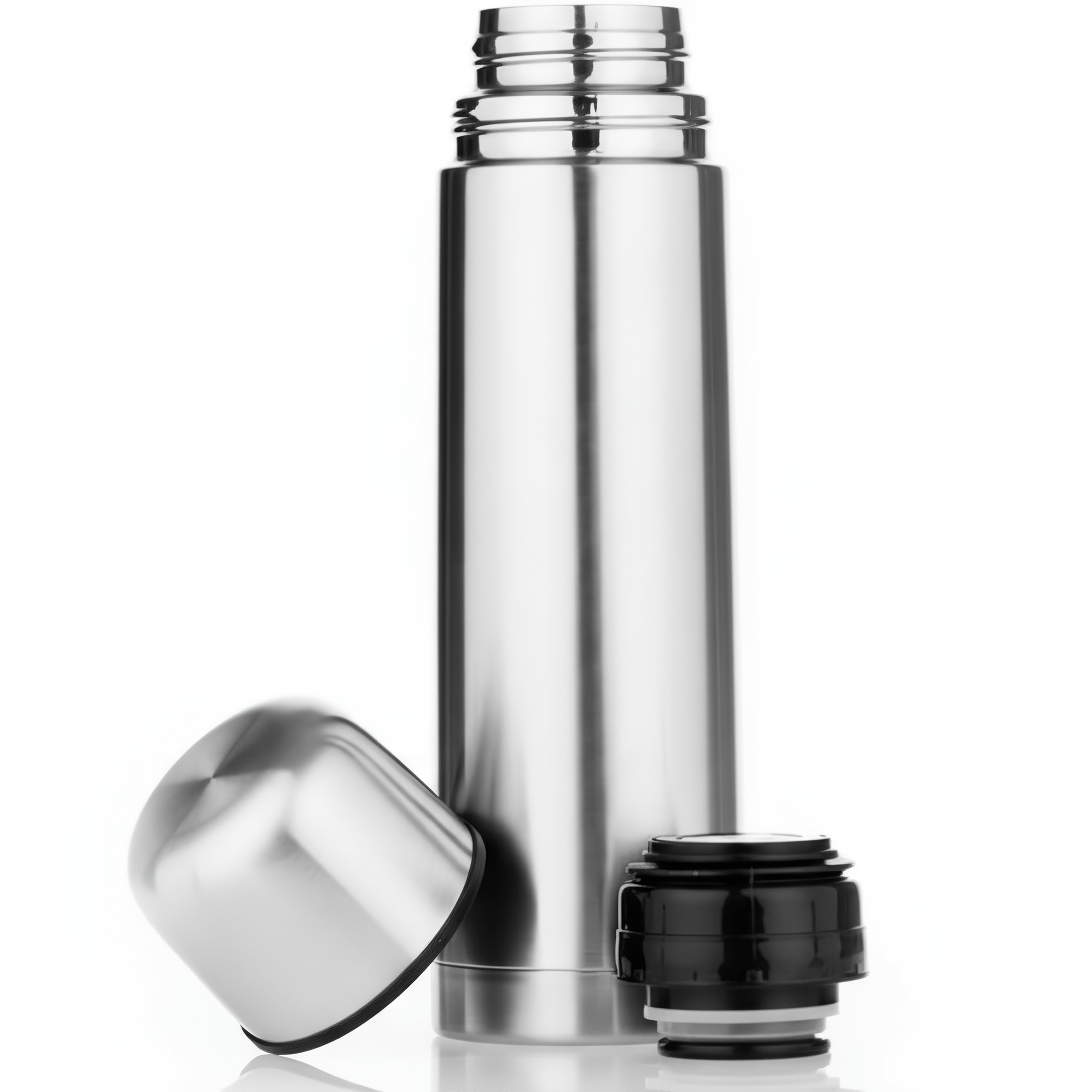 Termo Botella Acero Inoxidable Wallis 500 ml con doble capa térmica y funda negra protectora modelo F2890639.