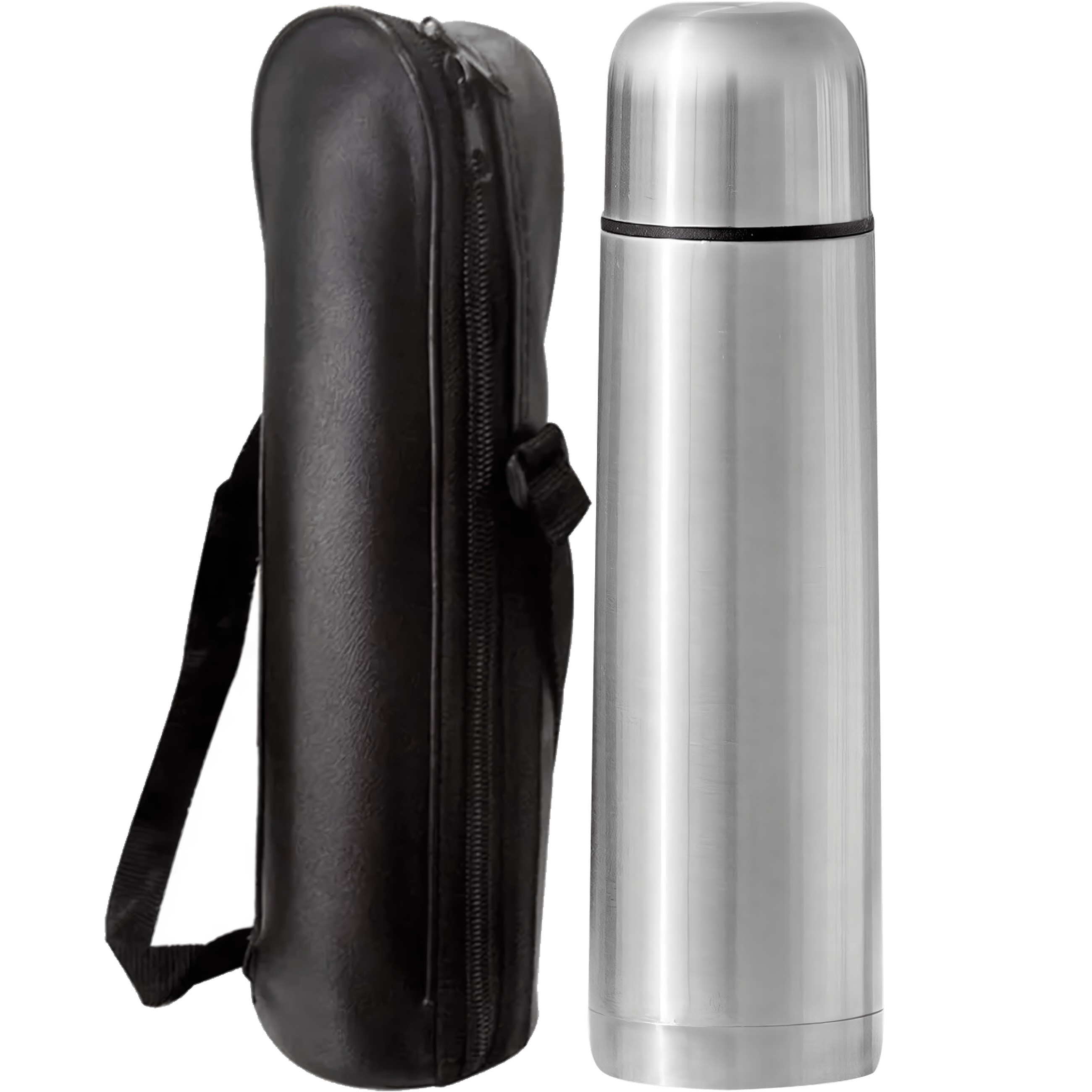 Termo Botella Acero Inoxidable Wallis 500 ml con doble capa térmica y funda negra protectora modelo F2890639.