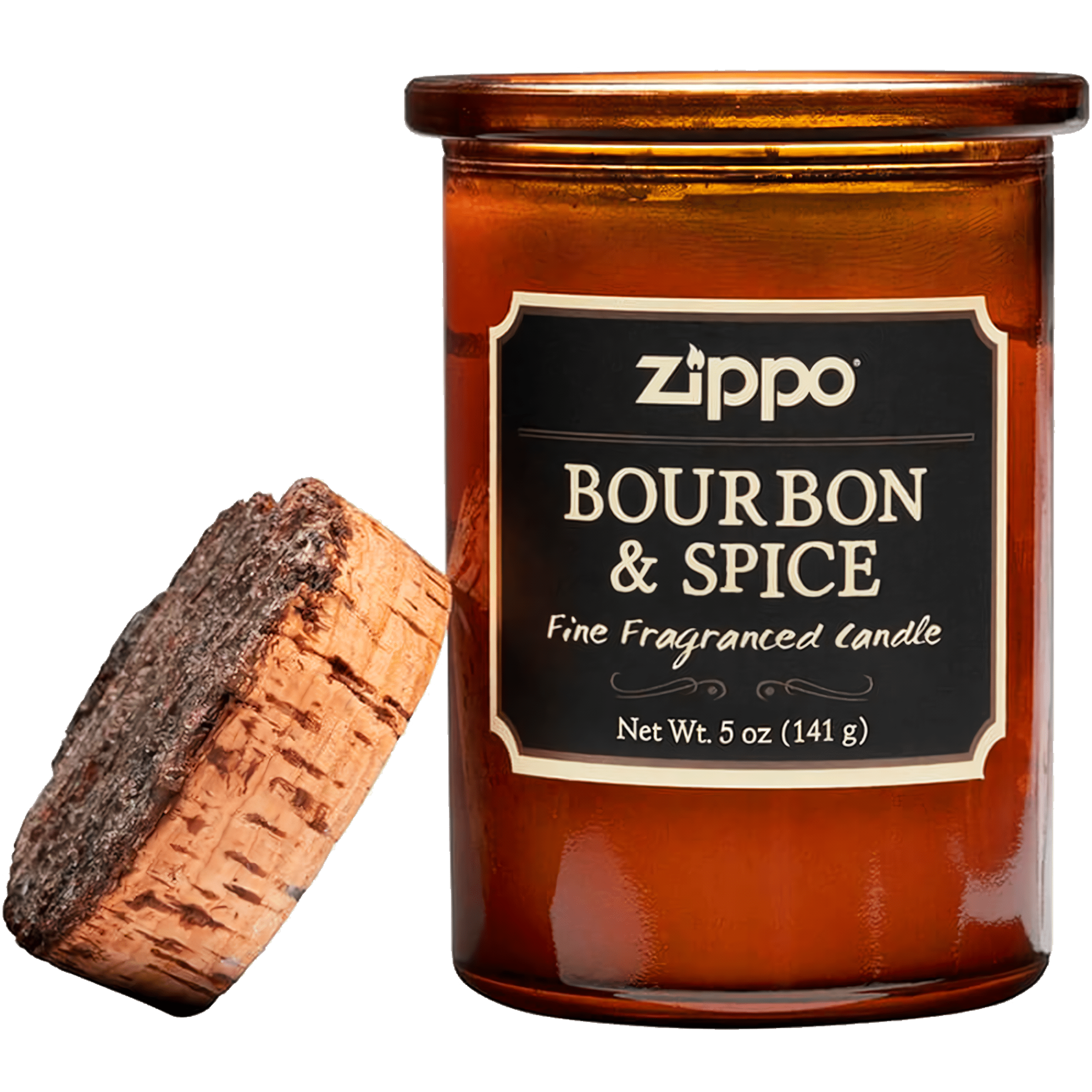 Vela Aromática Zippo Decorativa Original Bourbon y Spice modelo RZI-70021 hecha con cera de soya y mecha de algodón en recipiente decorativo marca Zippo fragancia Bourbon y Spice con recipiente reutilizable tapa de corcho natural cera de soya marca Zippo