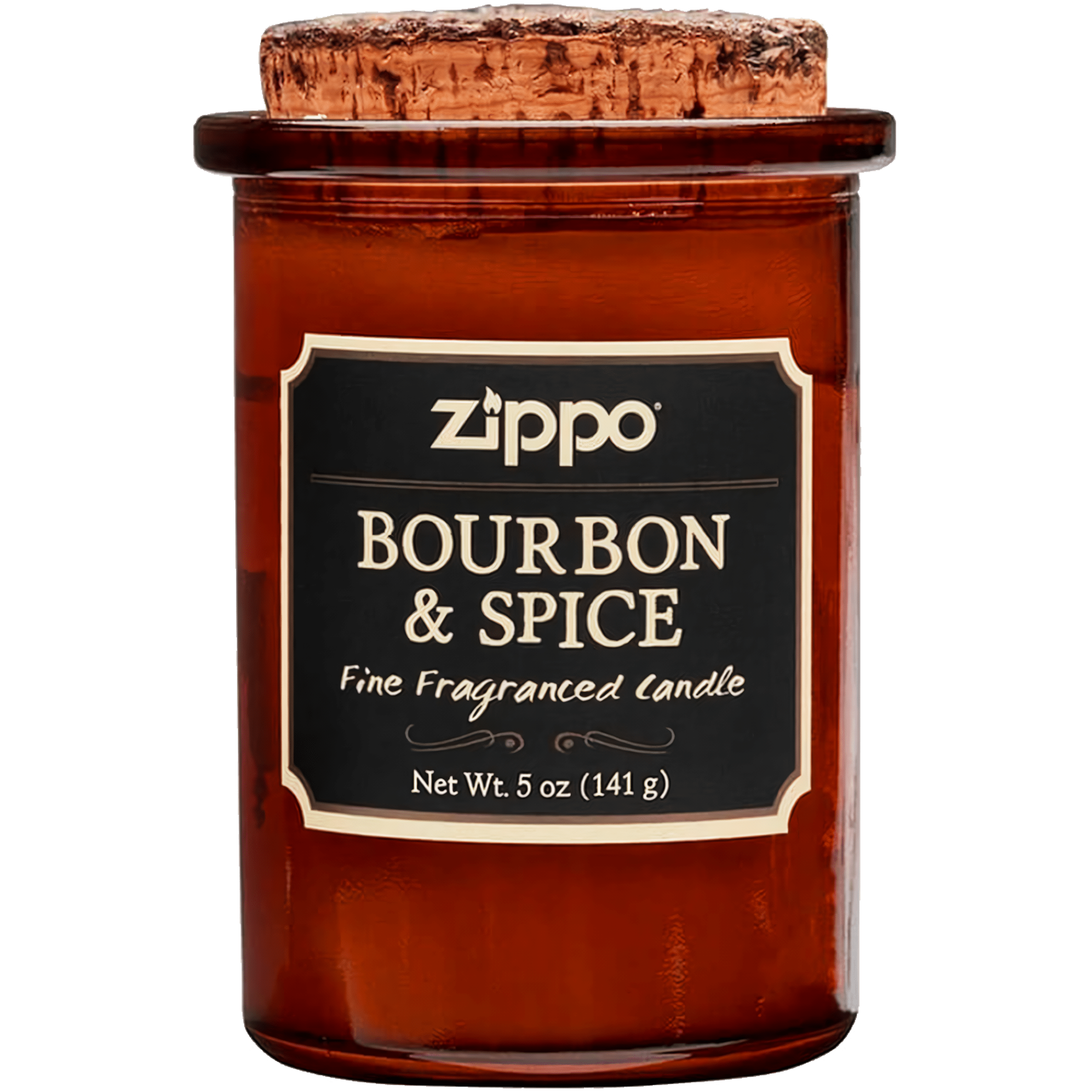Vela Aromática Zippo Decorativa Original Bourbon y Spice modelo RZI-70021 hecha con cera de soya y mecha de algodón en recipiente decorativo marca Zippo fragancia Bourbon y Spice con recipiente reutilizable tapa de corcho natural cera de soya marca Zippo