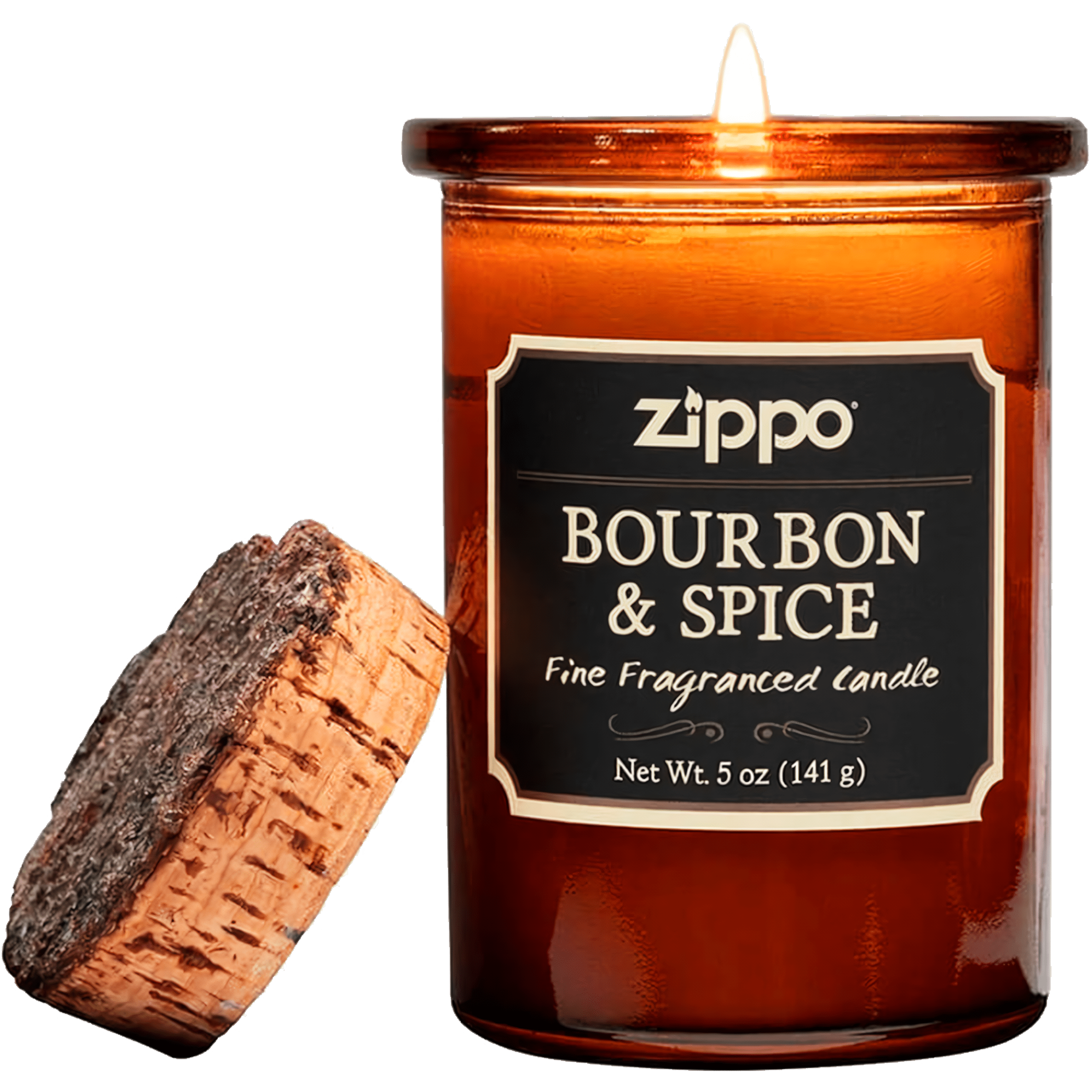 Vela Aromática Zippo Decorativa Original Bourbon y Spice modelo RZI-70021 hecha con cera de soya y mecha de algodón en recipiente decorativo marca Zippo fragancia Bourbon y Spice con recipiente reutilizable tapa de corcho natural cera de soya marca Zippo