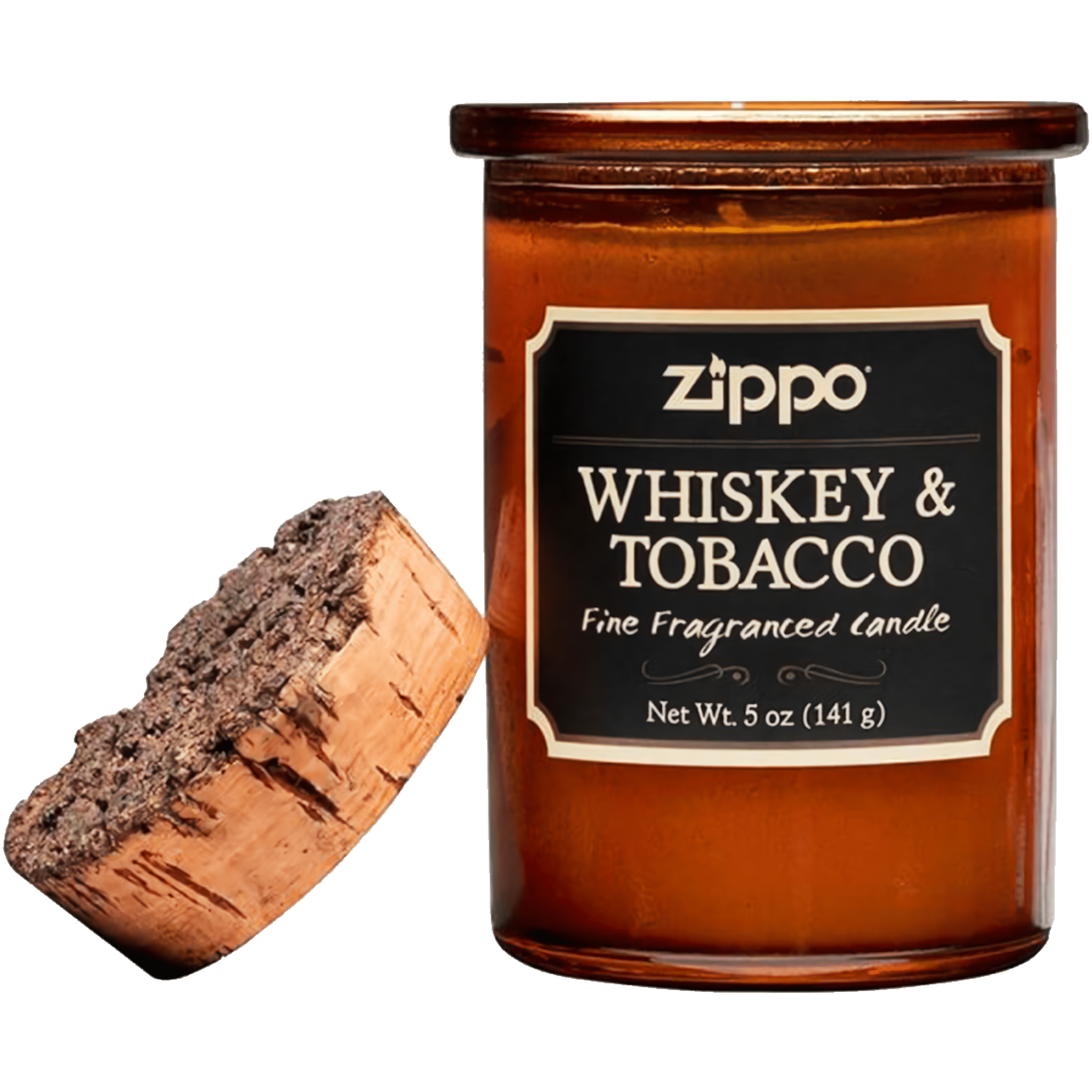 Vela Aromática Zippo Decorativa Original Whiskey & Tobacco modelo RZI-70019 hecha con cera de soya y mecha de algodón en recipiente decorativo marca Zippo fragancia Whiskey & Tobacco con recipiente reutilizable y tapa de corcho natural marca Zippo