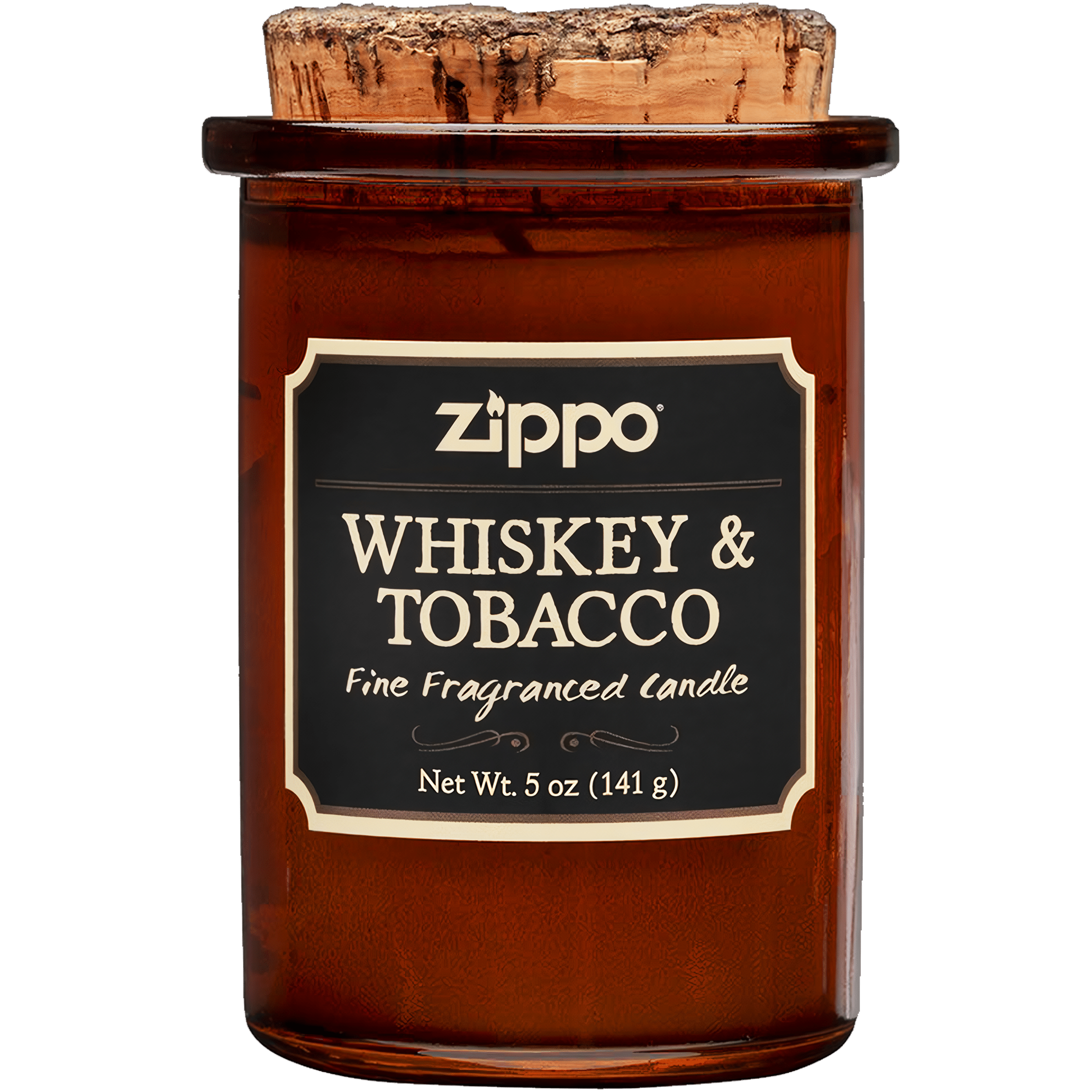 Vela Aromática Zippo Decorativa Original Whiskey & Tobacco modelo RZI-70019 hecha con cera de soya y mecha de algodón en recipiente decorativo marca Zippo fragancia Whiskey & Tobacco con recipiente reutilizable y tapa de corcho natural marca Zippo
