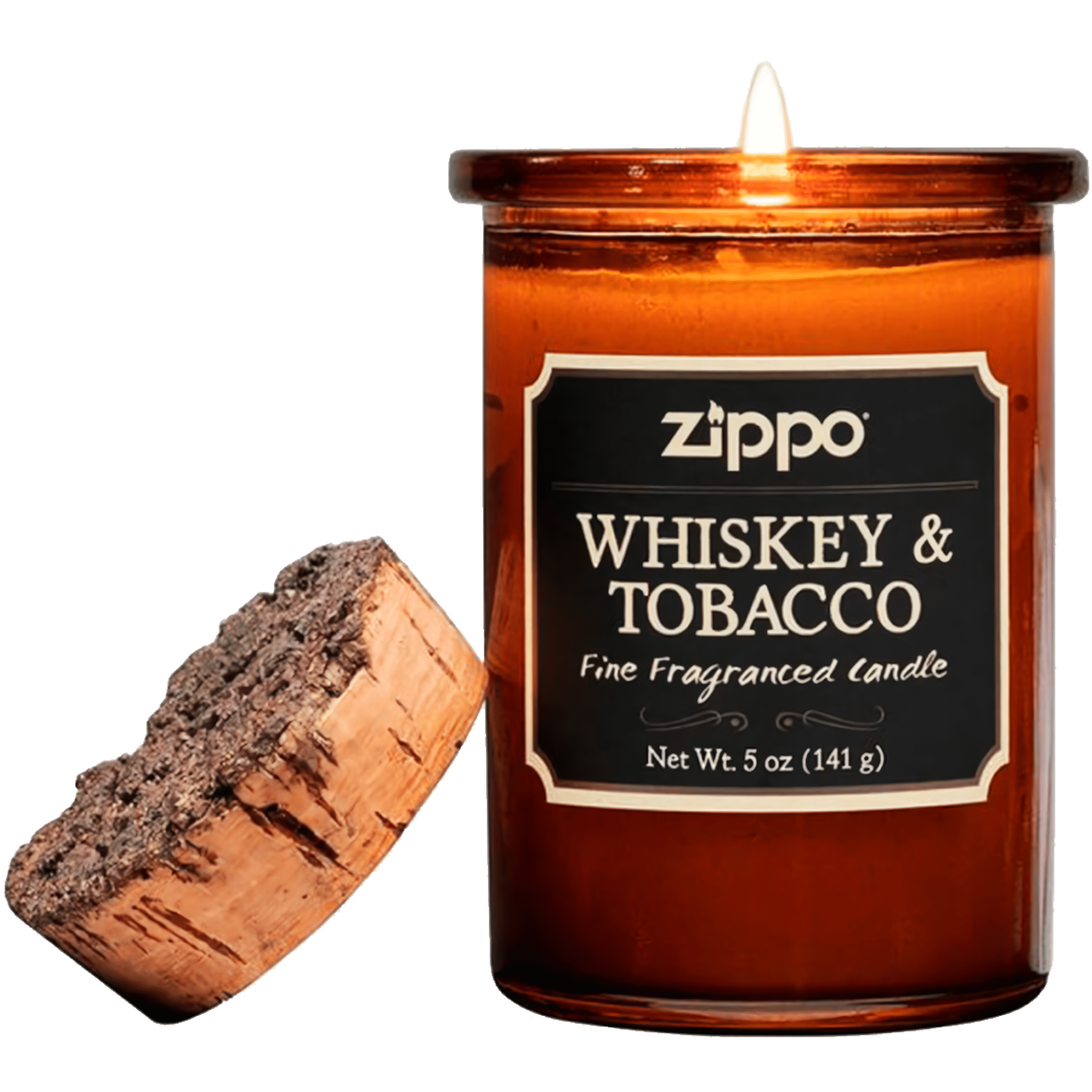 Vela Aromática Zippo Decorativa Original Whiskey & Tobacco modelo RZI-70019 hecha con cera de soya y mecha de algodón en recipiente decorativo marca Zippo fragancia Whiskey & Tobacco con recipiente reutilizable y tapa de corcho natural marca Zippo