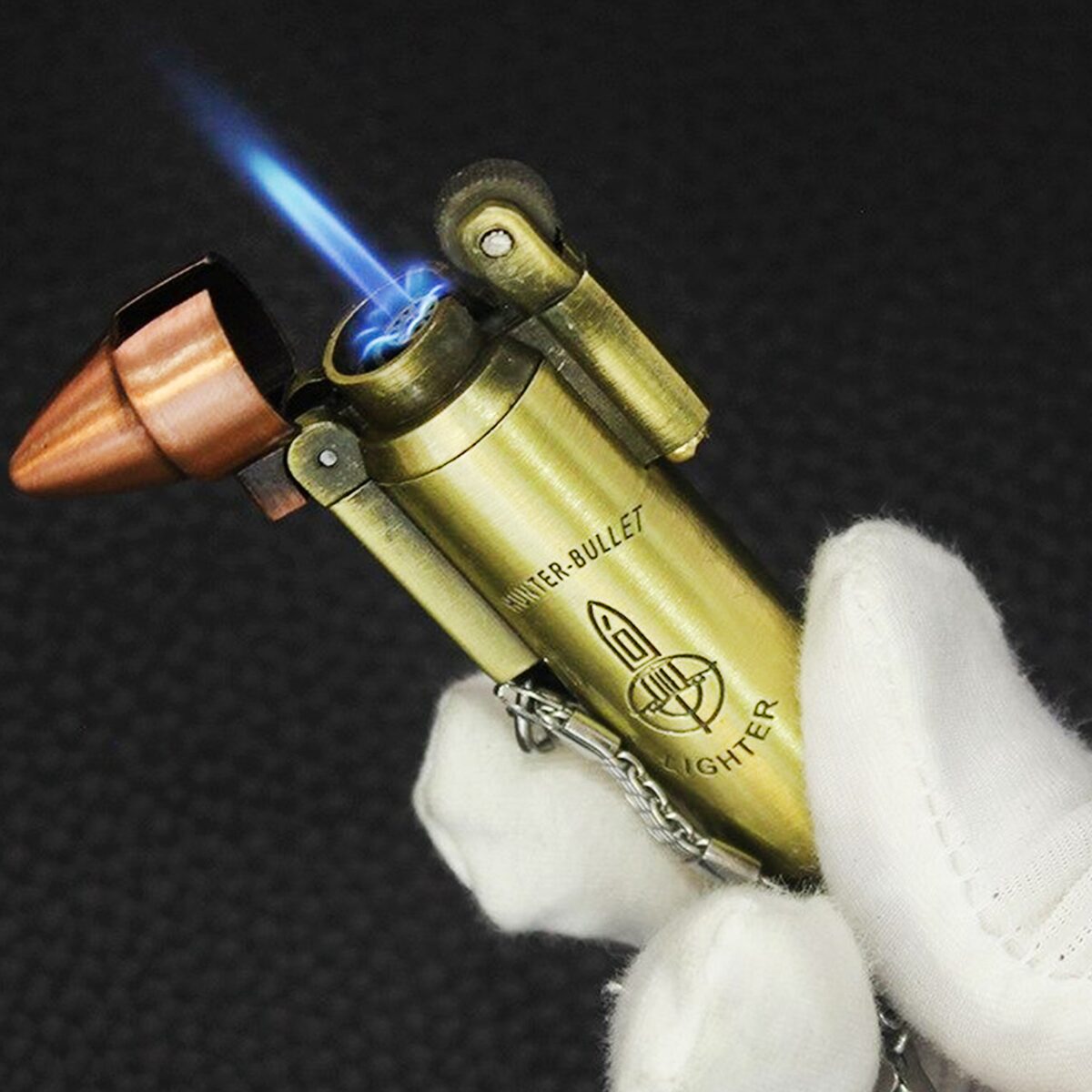 Encendedor Bala 1 Llama Recargable de acero inoxidable estilo retro con argolla para llavero