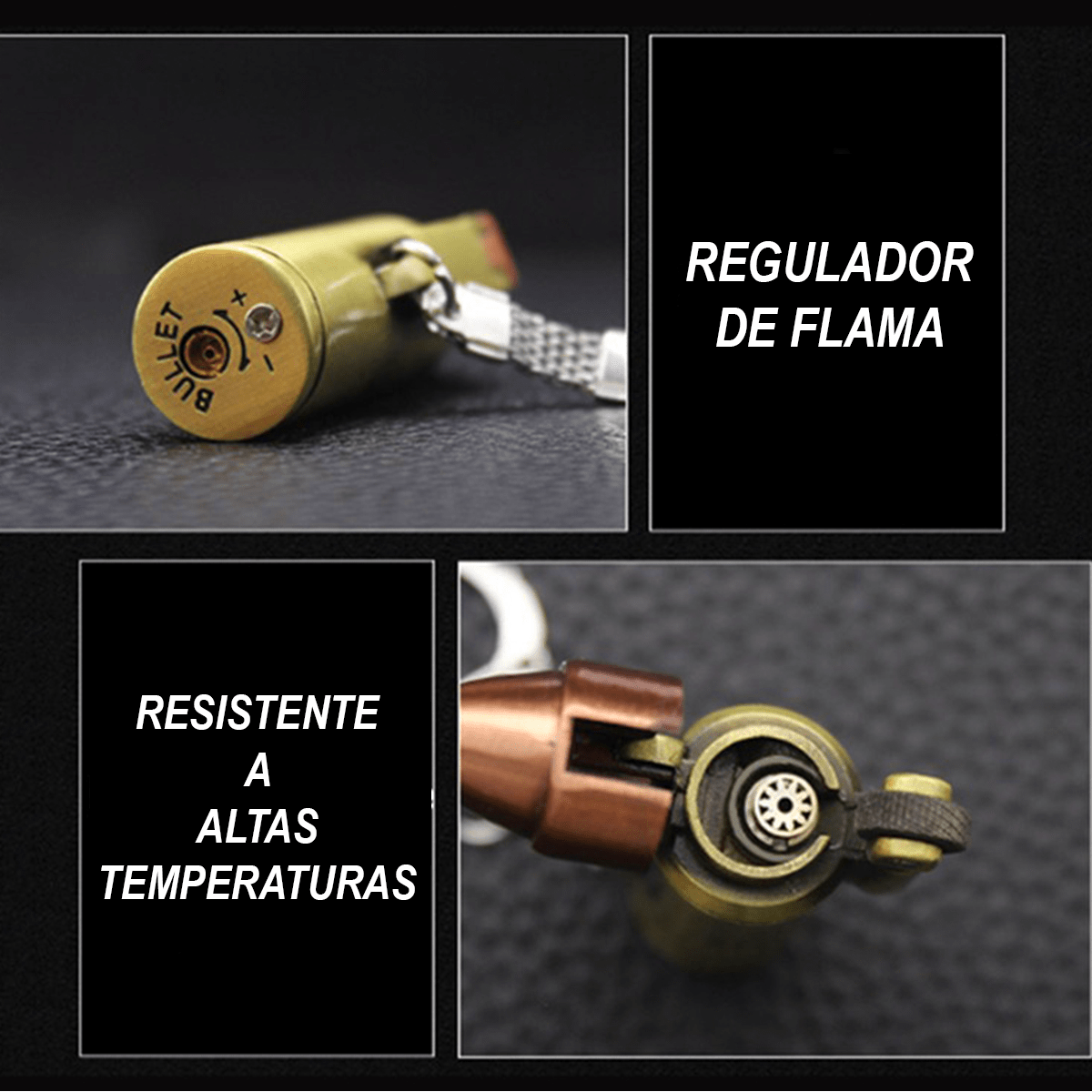 Encendedor Bala 1 Llama Recargable de acero inoxidable estilo retro con argolla para llavero