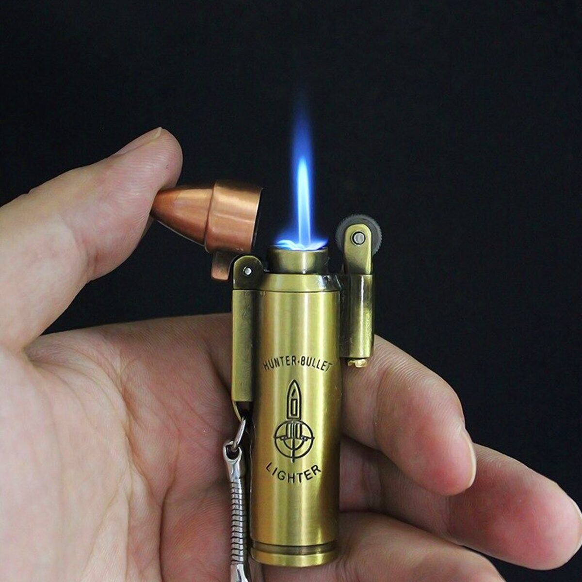 Encendedor Bala 1 Llama Recargable de acero inoxidable estilo retro con argolla para llavero