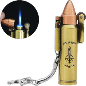 Encendedor Bala 1 Llama Recargable de acero inoxidable estilo retro con argolla para llavero