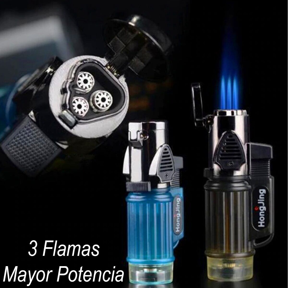 Encendedor De Soplete 3 Llamas Recargable Butano Flama - Imagen 10