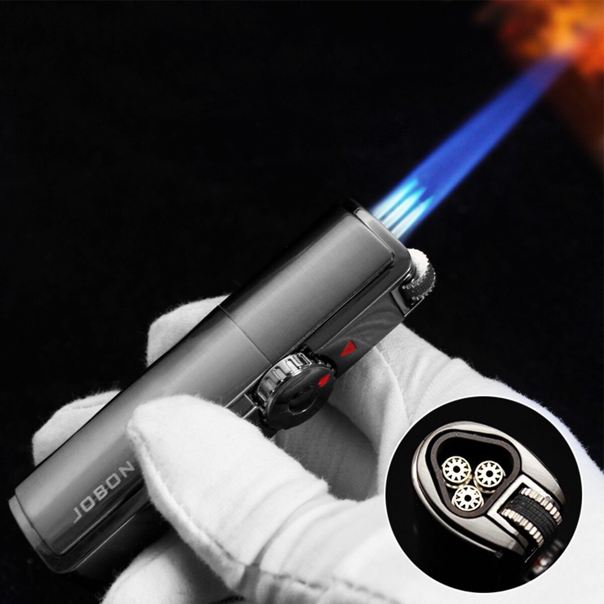 Encendedor De Soplete 3 Flamas acero inoxidable recargable butano de lujo