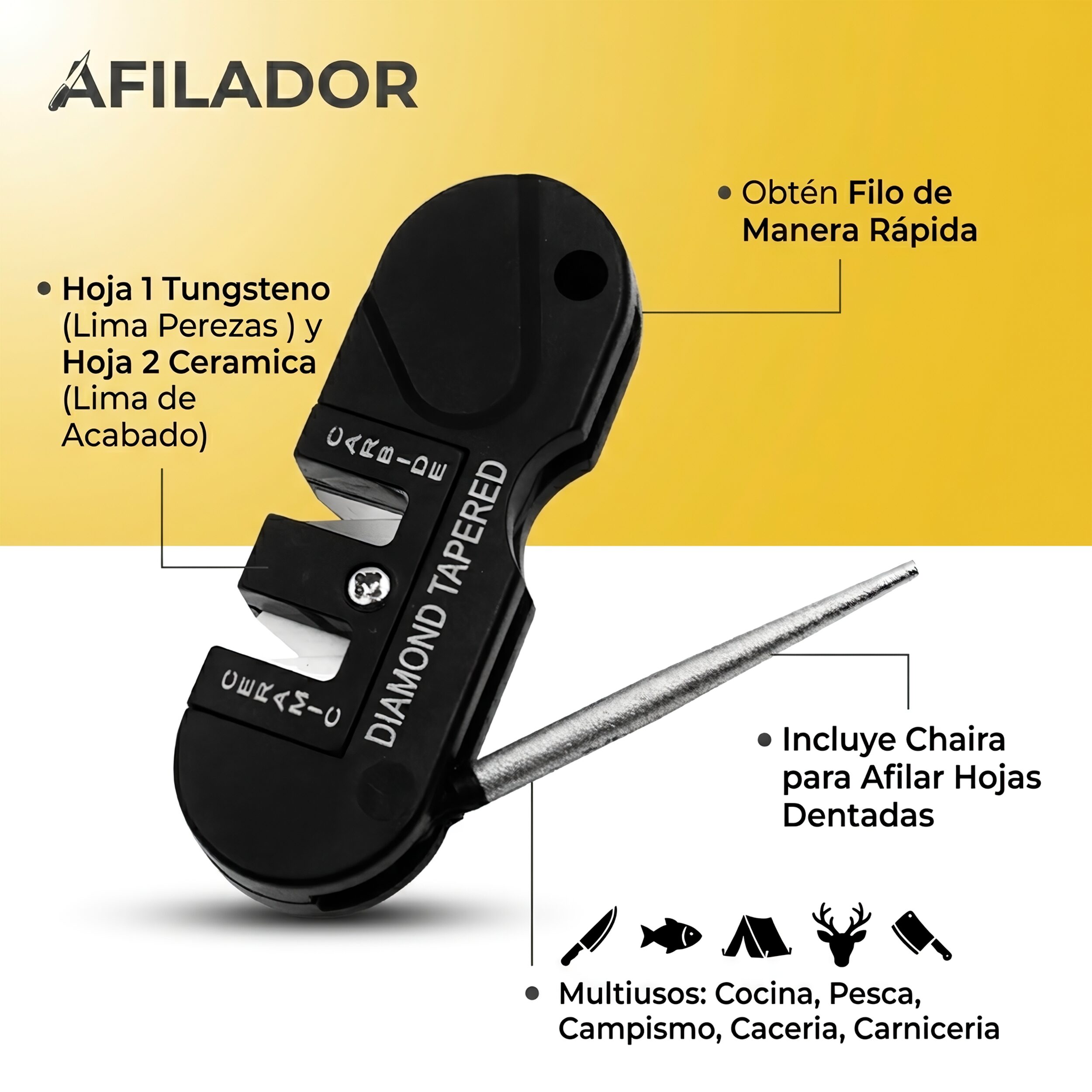 Afilador Navajas Y Cuchillos marca no especificada mini 3 en 1 con limas de tungsteno y cerámica para cocina pesca caza y uso diario AF3