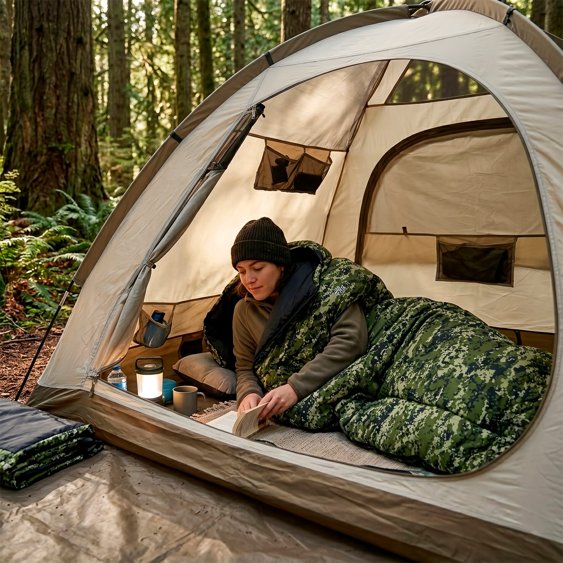 Bolsa De Dormir Pilot 350 marca Wallis color camuflaje para camping con temperatura de hasta -5°C