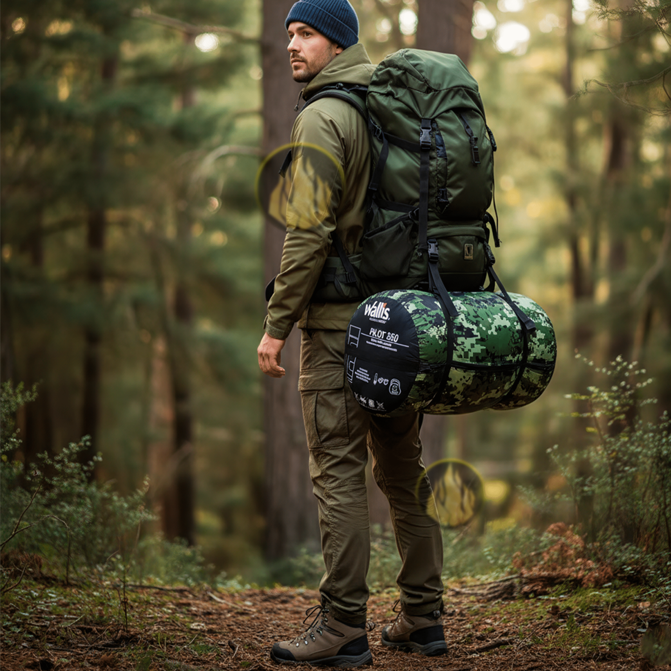 Bolsa De Dormir Pilot 350 marca Wallis color camuflaje para camping con temperatura de hasta -5°C