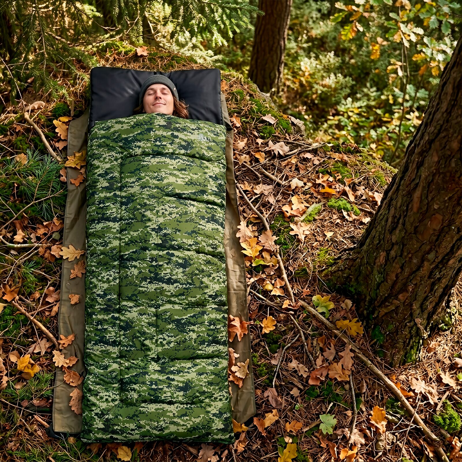 Bolsa De Dormir Pilot 350 marca Wallis color camuflaje para camping con temperatura de hasta -5°C