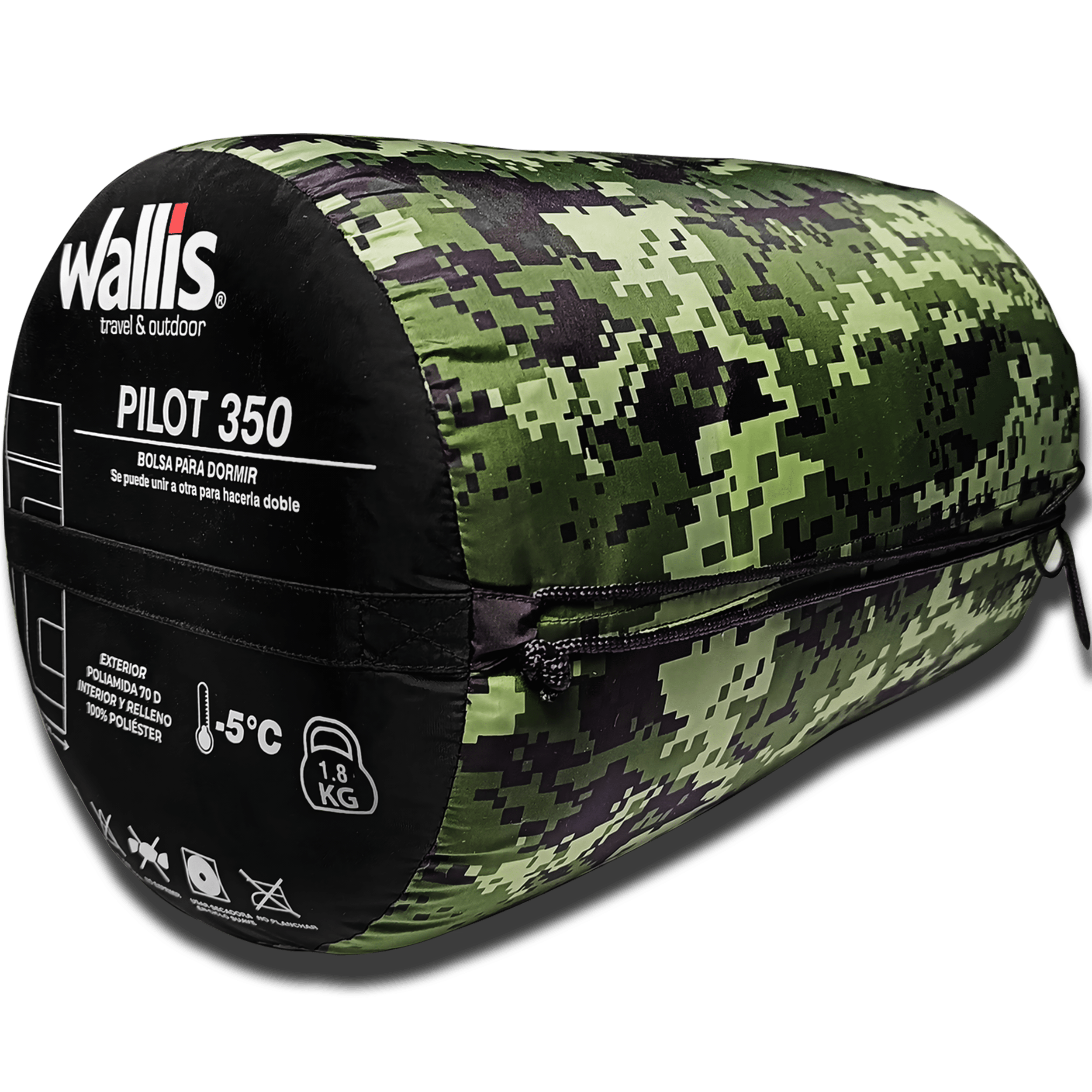 Bolsa De Dormir Pilot 350 marca Wallis color camuflaje para camping con temperatura de hasta -5°C