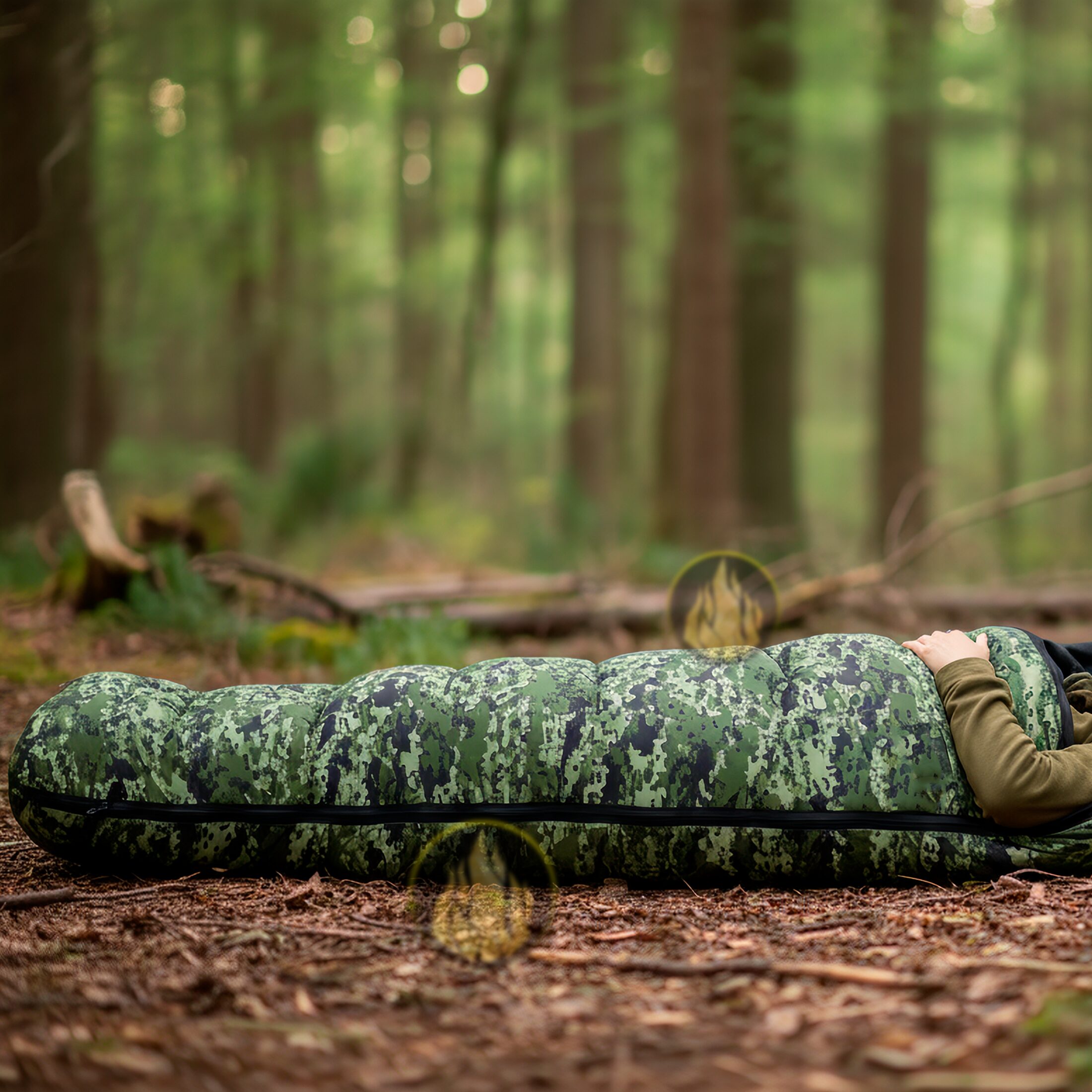 Bolsa De Dormir Pilot 350 marca Wallis color camuflaje para camping con temperatura de hasta -5°C