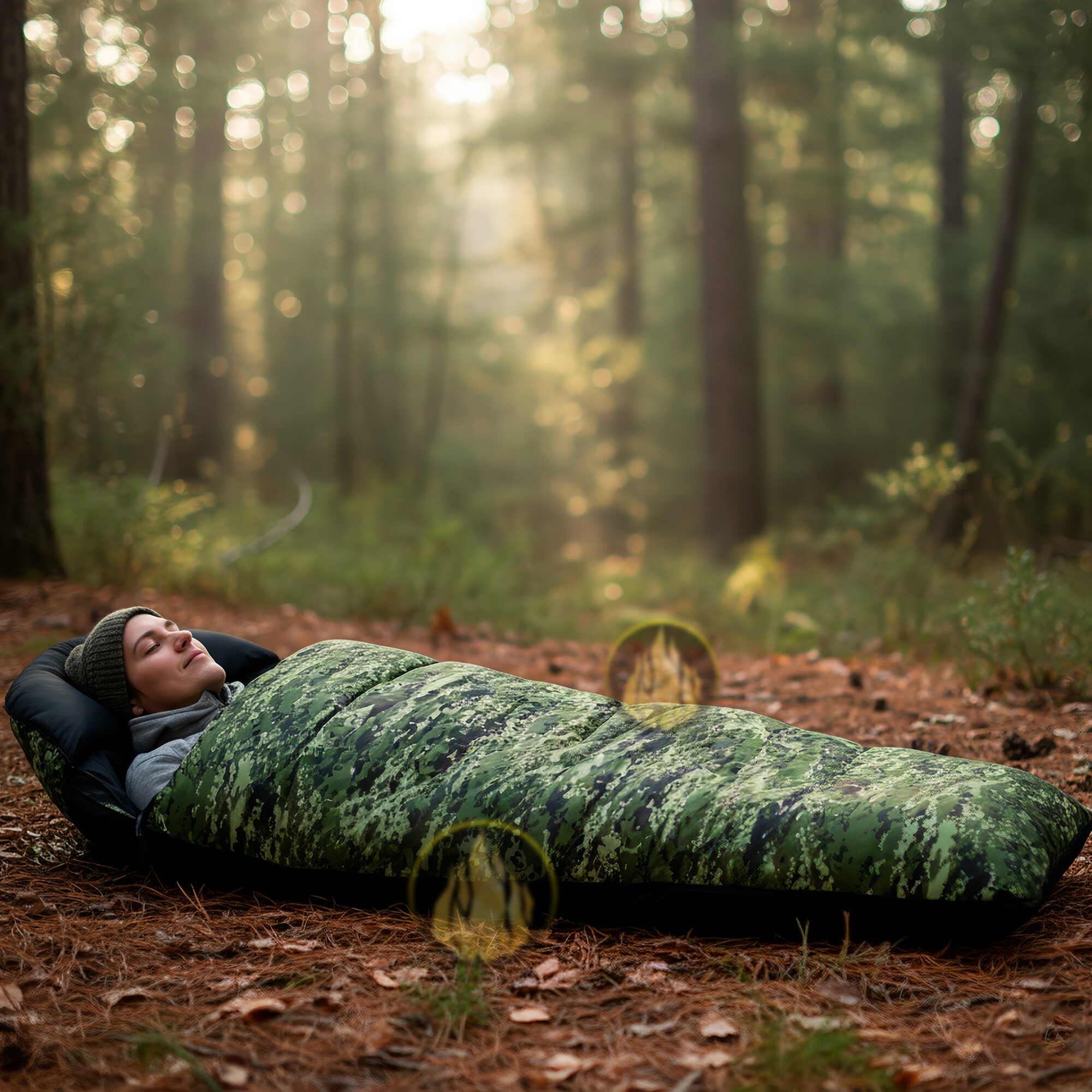 Bolsa De Dormir Pilot 350 marca Wallis color camuflaje para camping con temperatura de hasta -5°C
