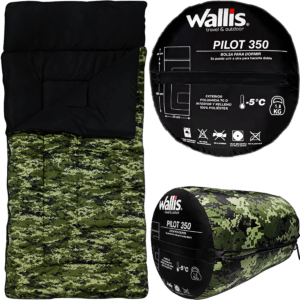 Bolsa De Dormir Pilot 350 marca Wallis color camuflaje para camping con temperatura de hasta -5°C