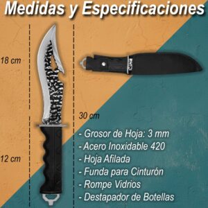 Cuchillo Curvo Caza Táctico Lion Tools acero inoxidable 420 con funda nylon medidas