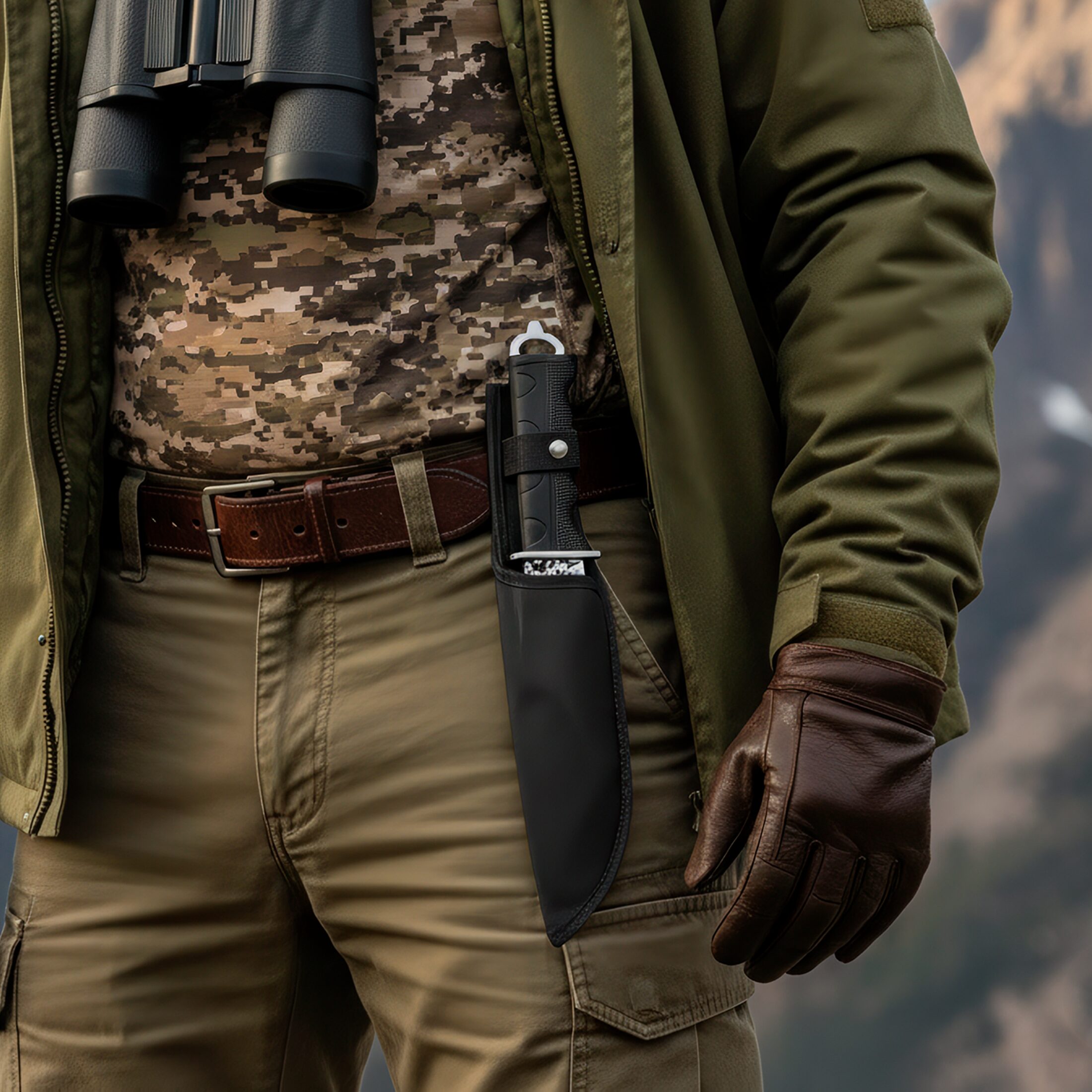 Cuchillo Curvo Caza Táctico Lion Tools acero inoxidable 420 con funda nylon colgado en su funda