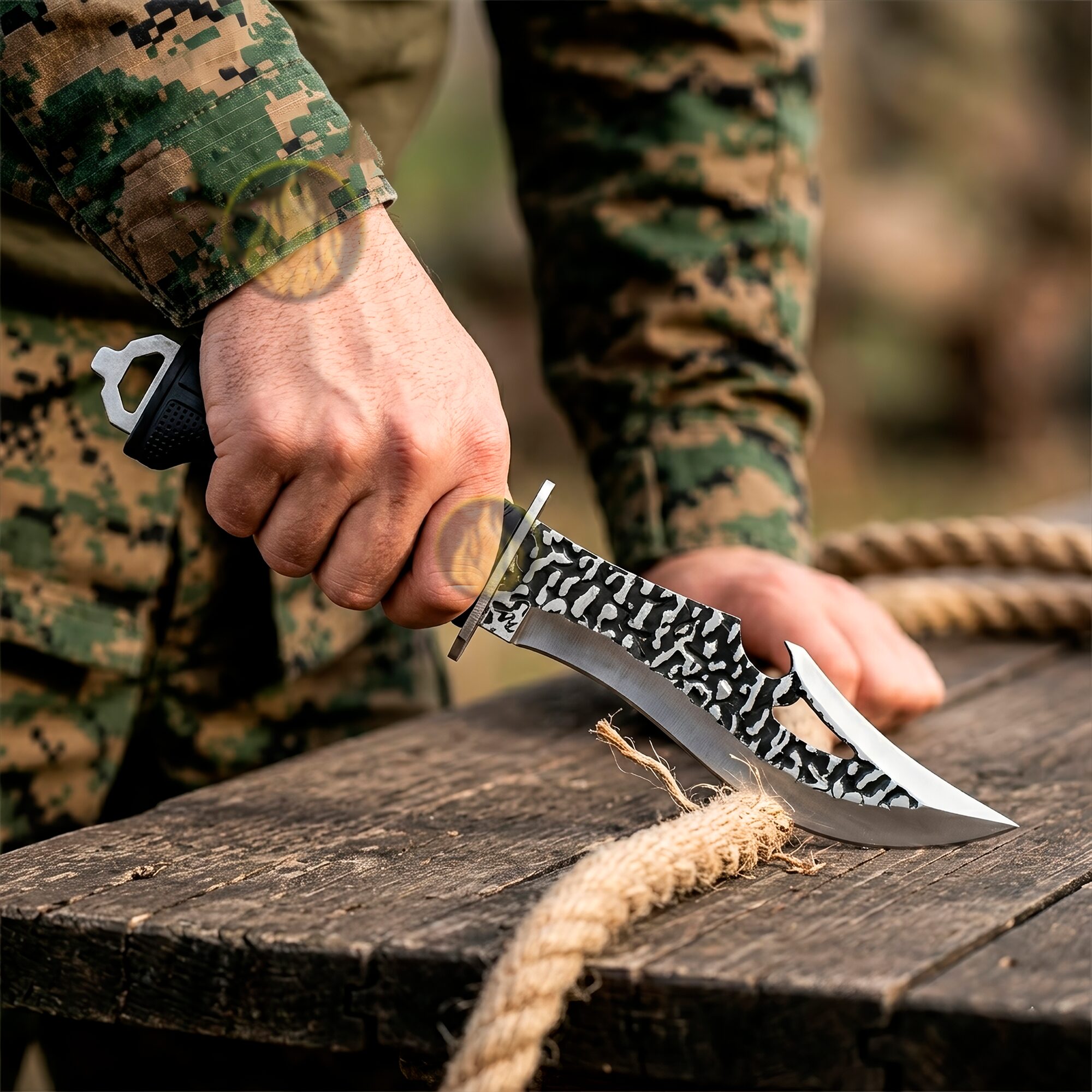 Cuchillo Curvo Caza Táctico Lion Tools acero inoxidable 420 con funda nylon cortadno cuerda