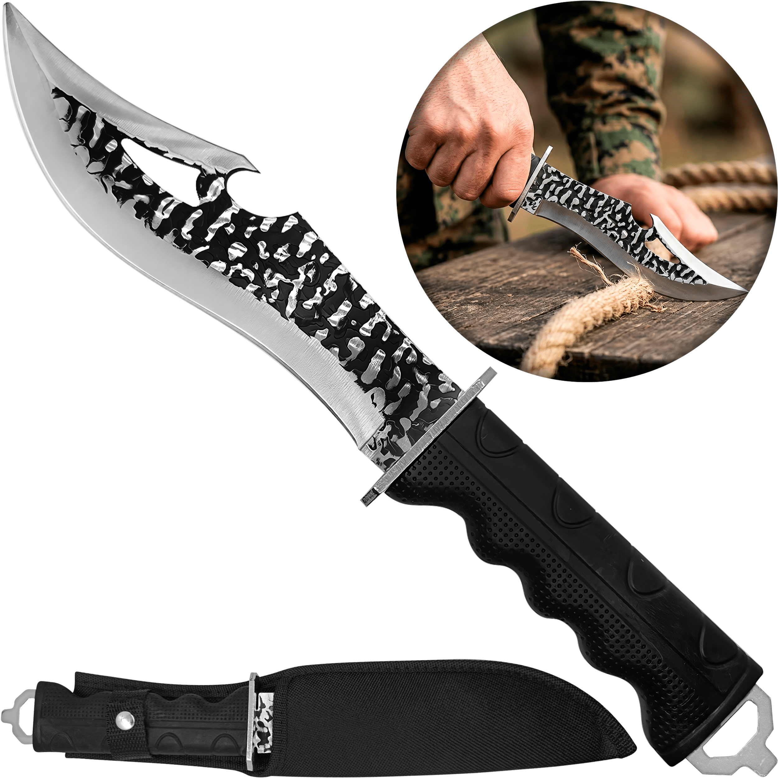 Cuchillo Curvo Caza Táctico Lion Tools acero inoxidable 420 con funda nylon portada