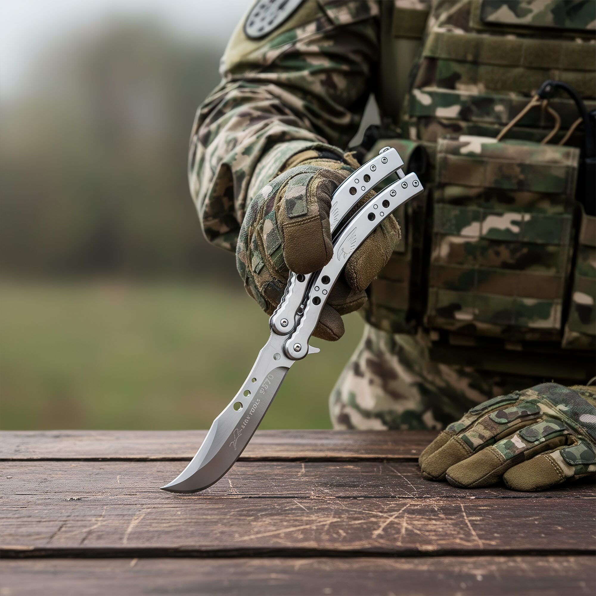 Cuchillo Navaja Mariposa Acero Lion Tools inoxidable 420 con seguro anti cierre y filo durable 9572