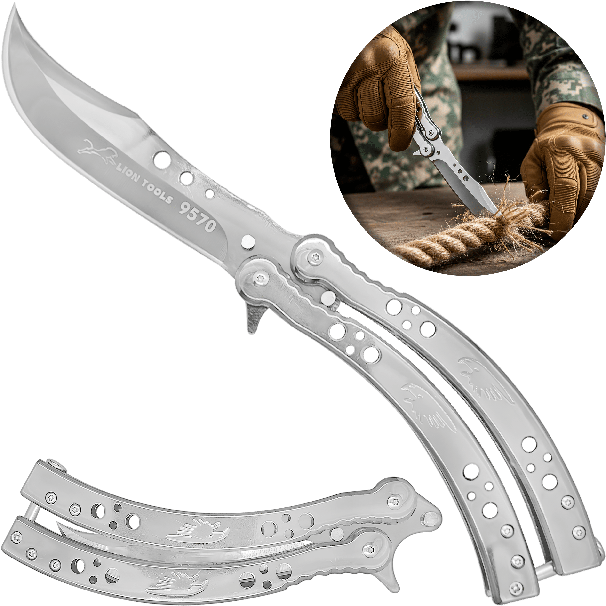 Cuchillo Navaja Mariposa Acero Lion Tools inoxidable 420 con seguro anti cierre y filo durable 9572