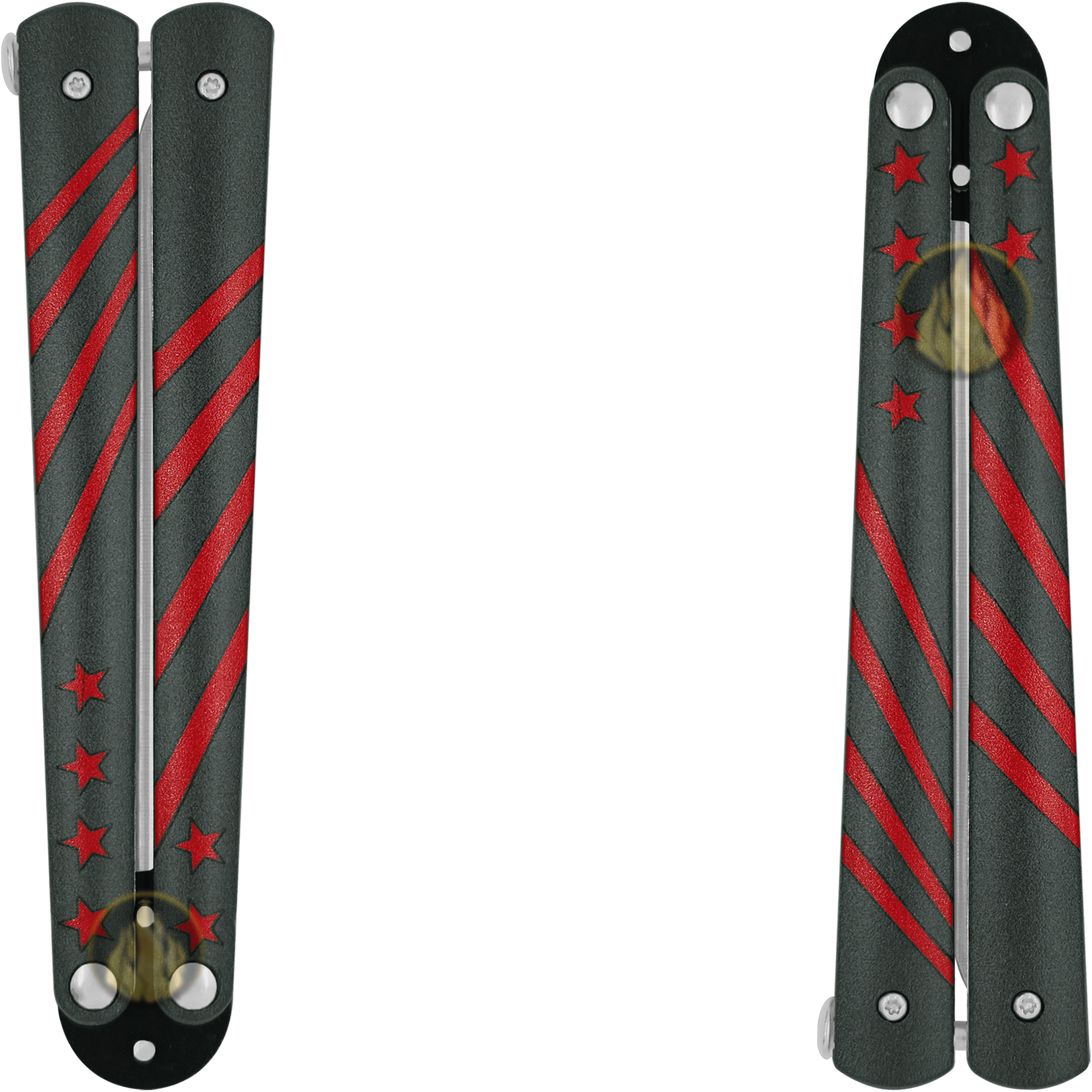 Cuchillo Navaja Mariposa cerrada Lion Tools acero inoxidable 420 con diseño estrellas vista completa