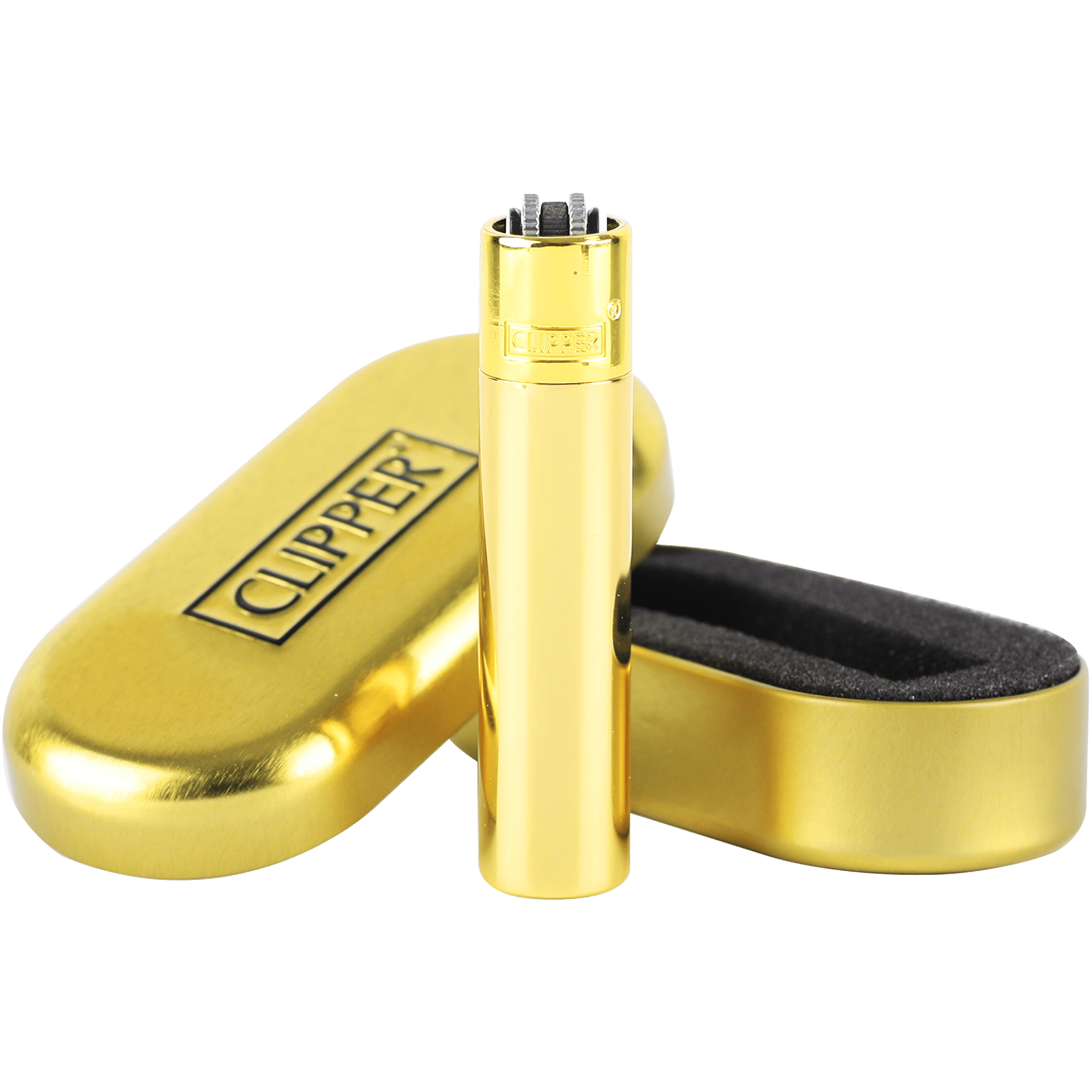 Encendedor Clipper Metal Gold recargable premium con estuche elegante