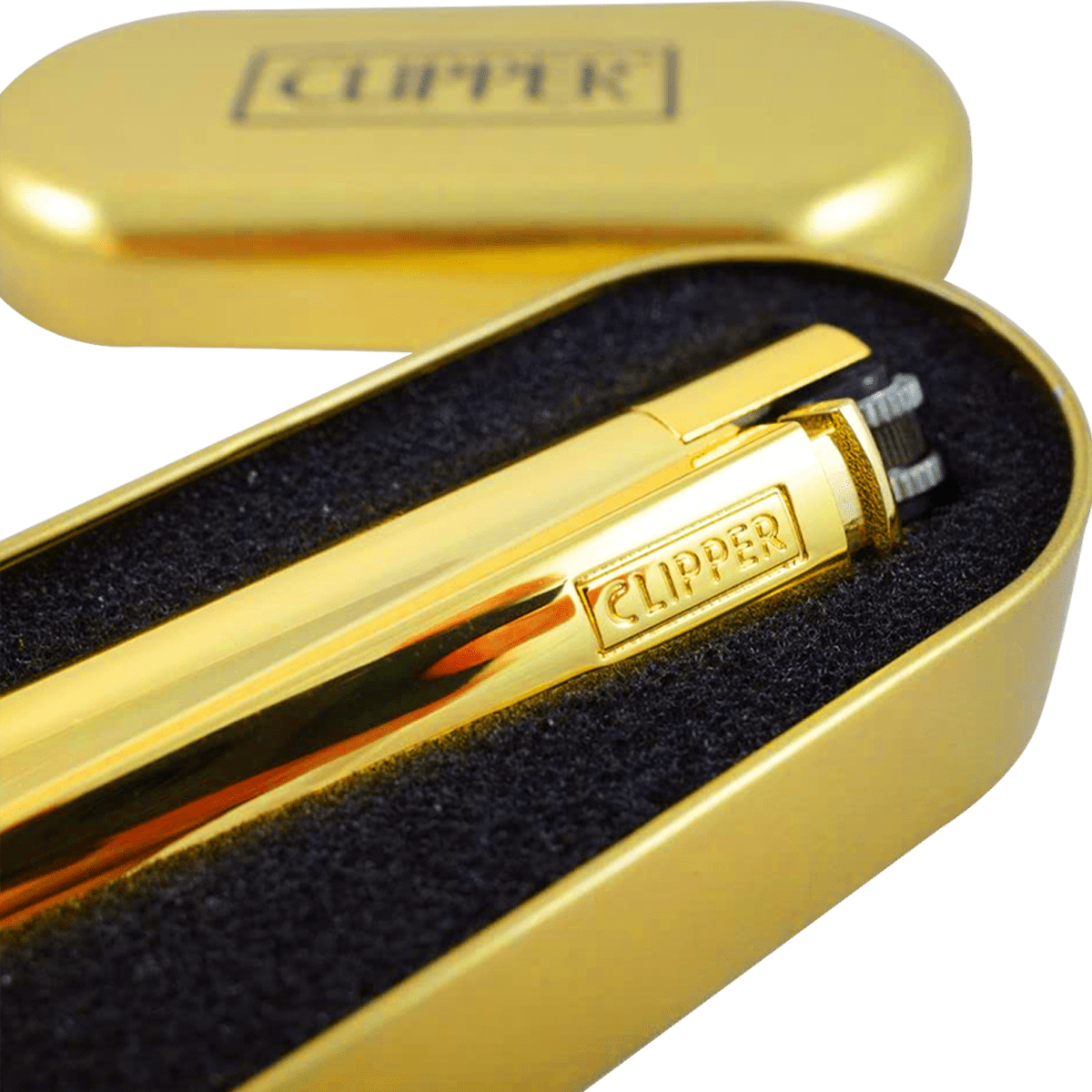 Encendedor Clipper Metal Gold recargable premium con estuche elegante