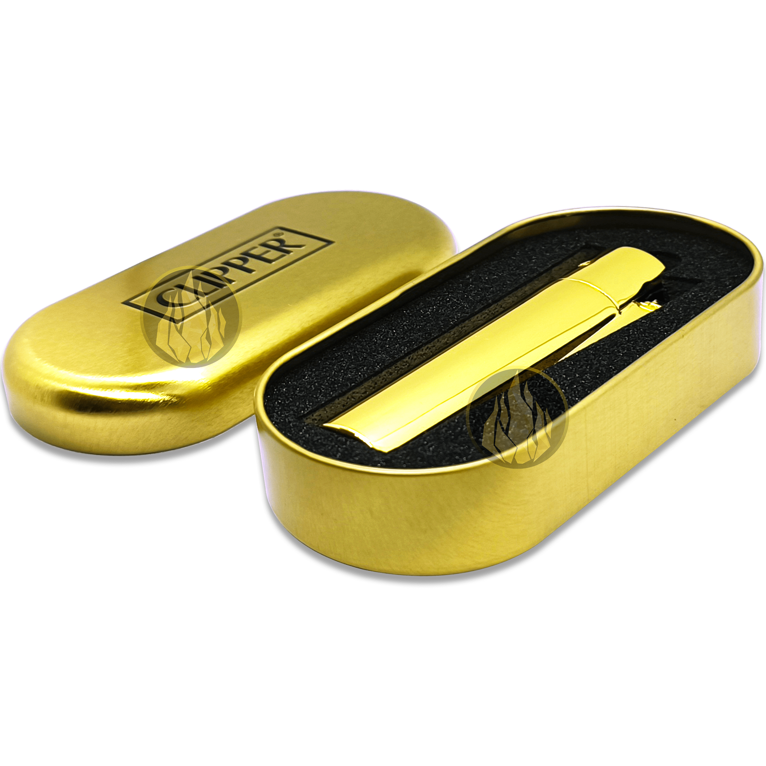 Encendedor Clipper Metal Gold recargable premium con estuche elegante