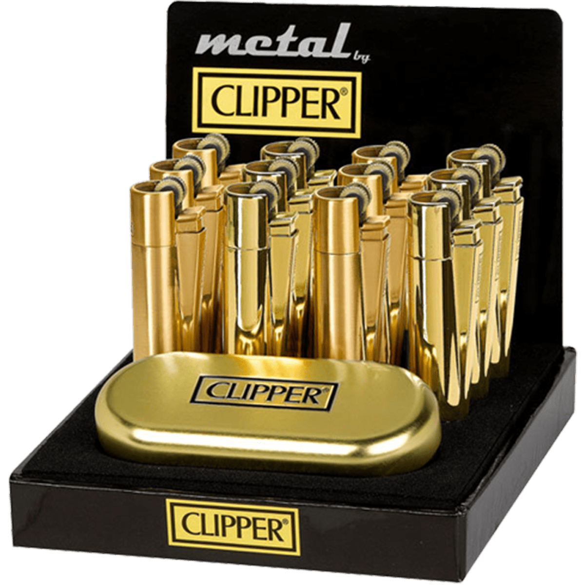 Encendedor Clipper Metal Gold recargable premium con estuche elegante