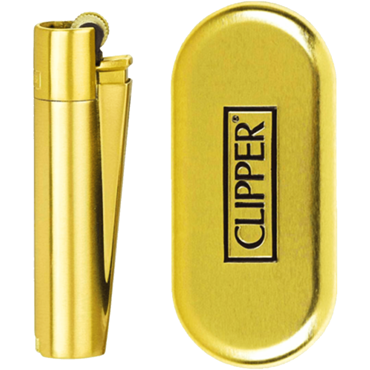 Encendedor Clipper Metal Gold recargable premium con estuche elegante