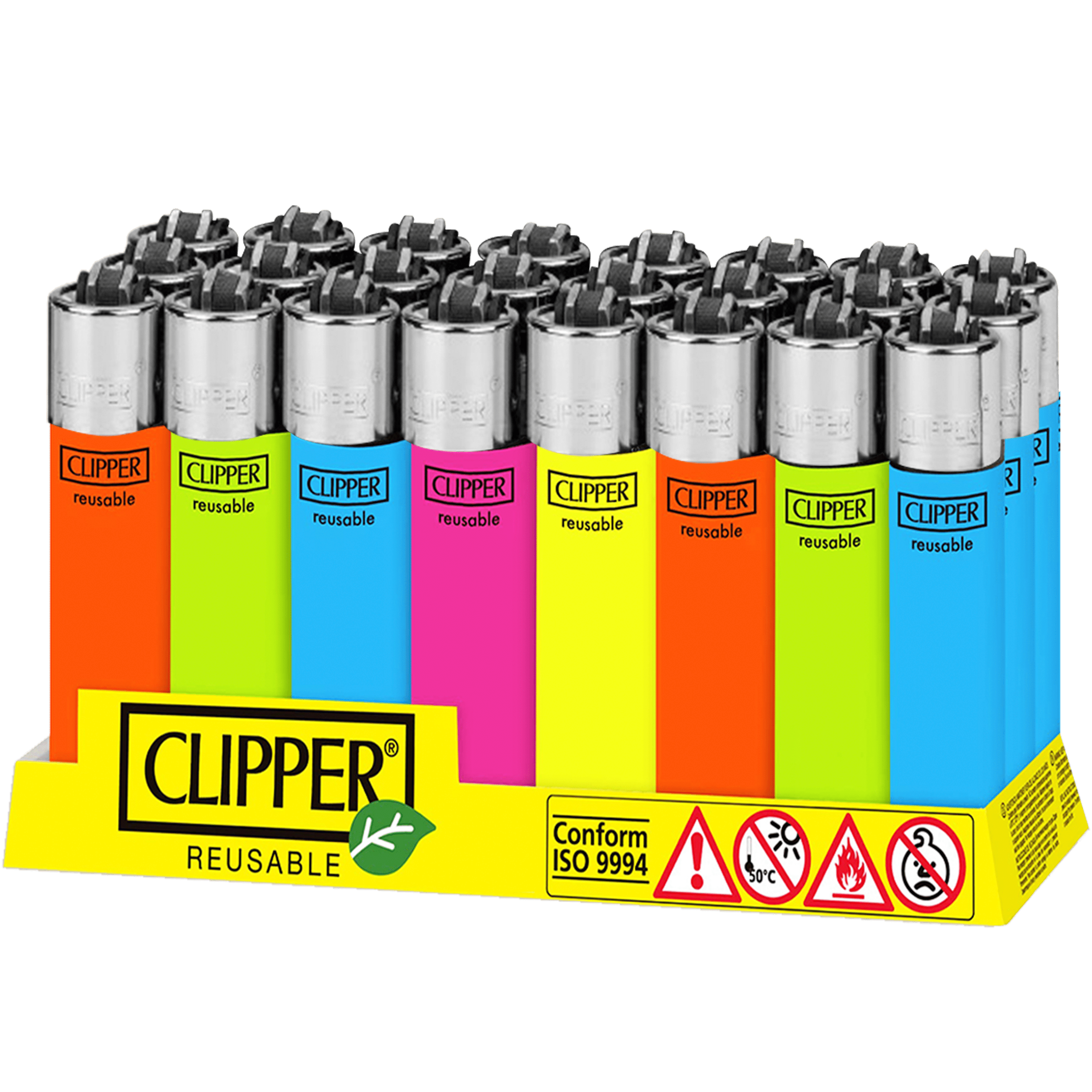 Encendedor Recargable Clipper CP21R fluo paquete 24 piezas colores fluorescentes