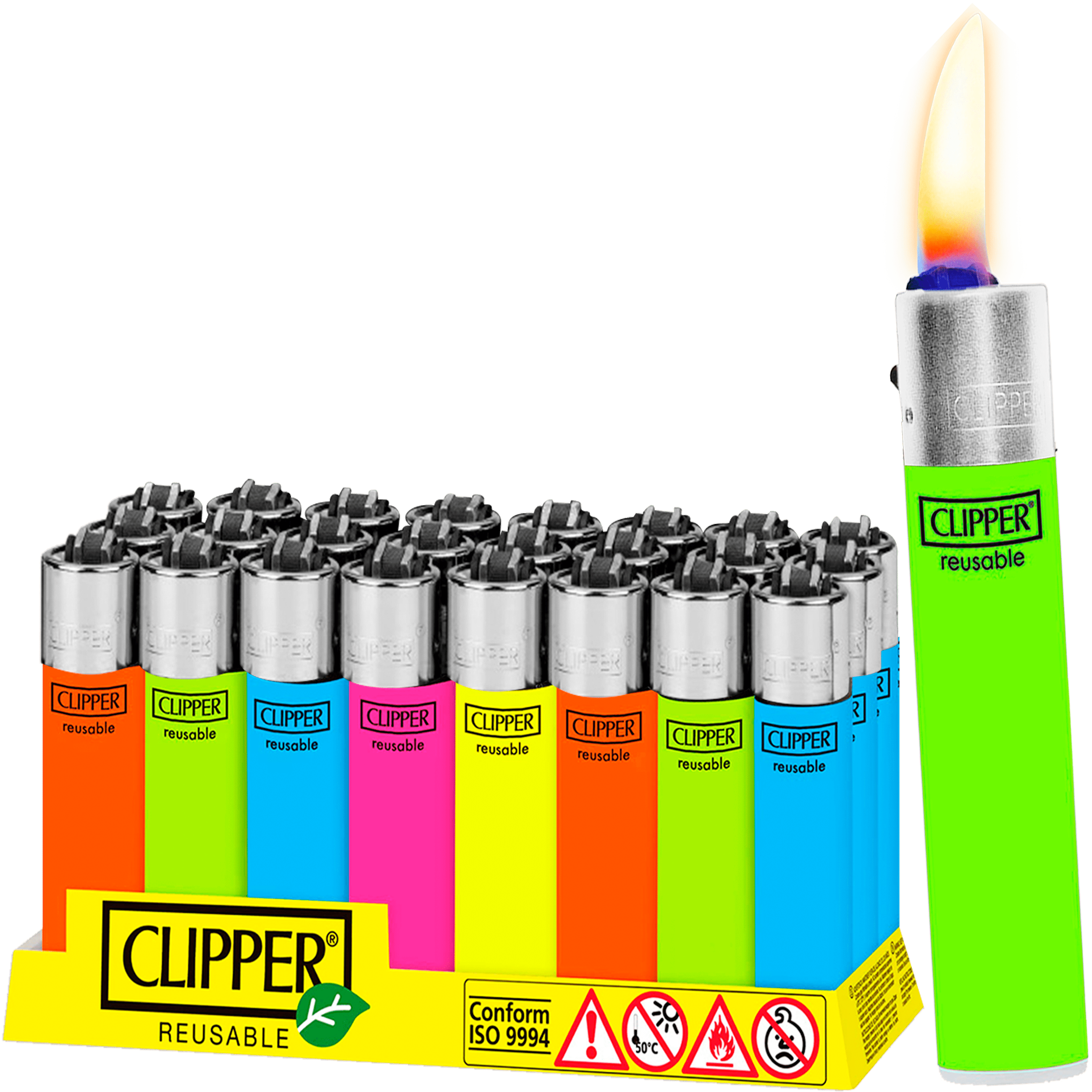 Encendedor Recargable Clipper CP21R fluo paquete 24 piezas colores fluorescentes