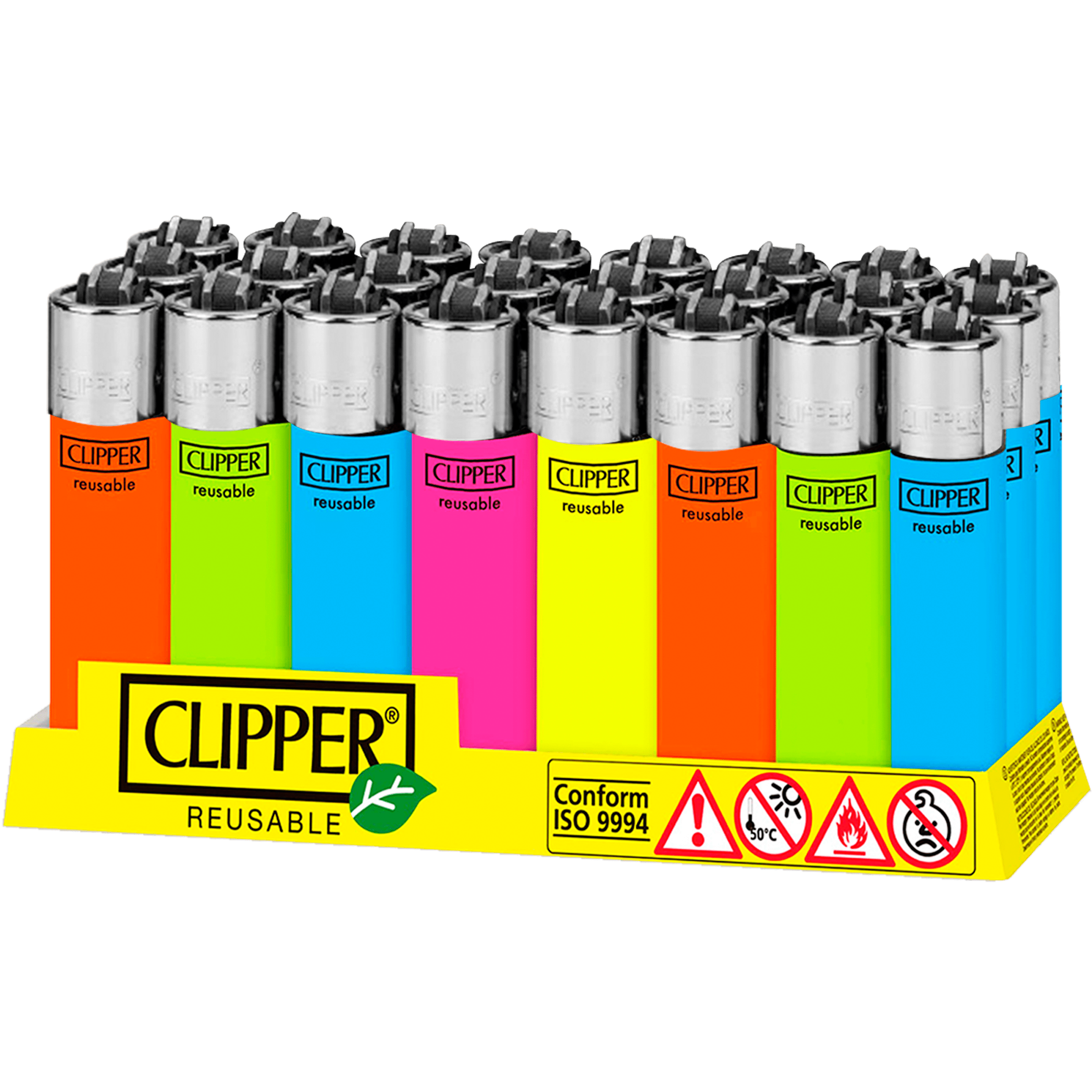 Encendedor Recargable Clipper CP22R fluo paquete 24 piezas colores fluorescentes