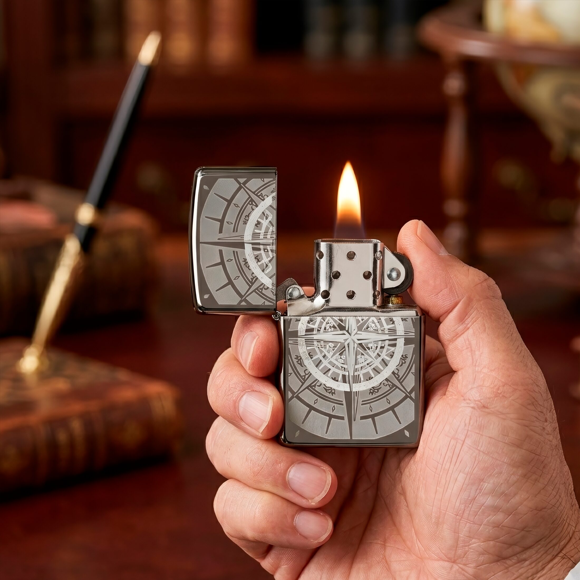 Encendedor Zippo Black Ice Brujula Zippo modelo MZ29232 acabado negro brillante