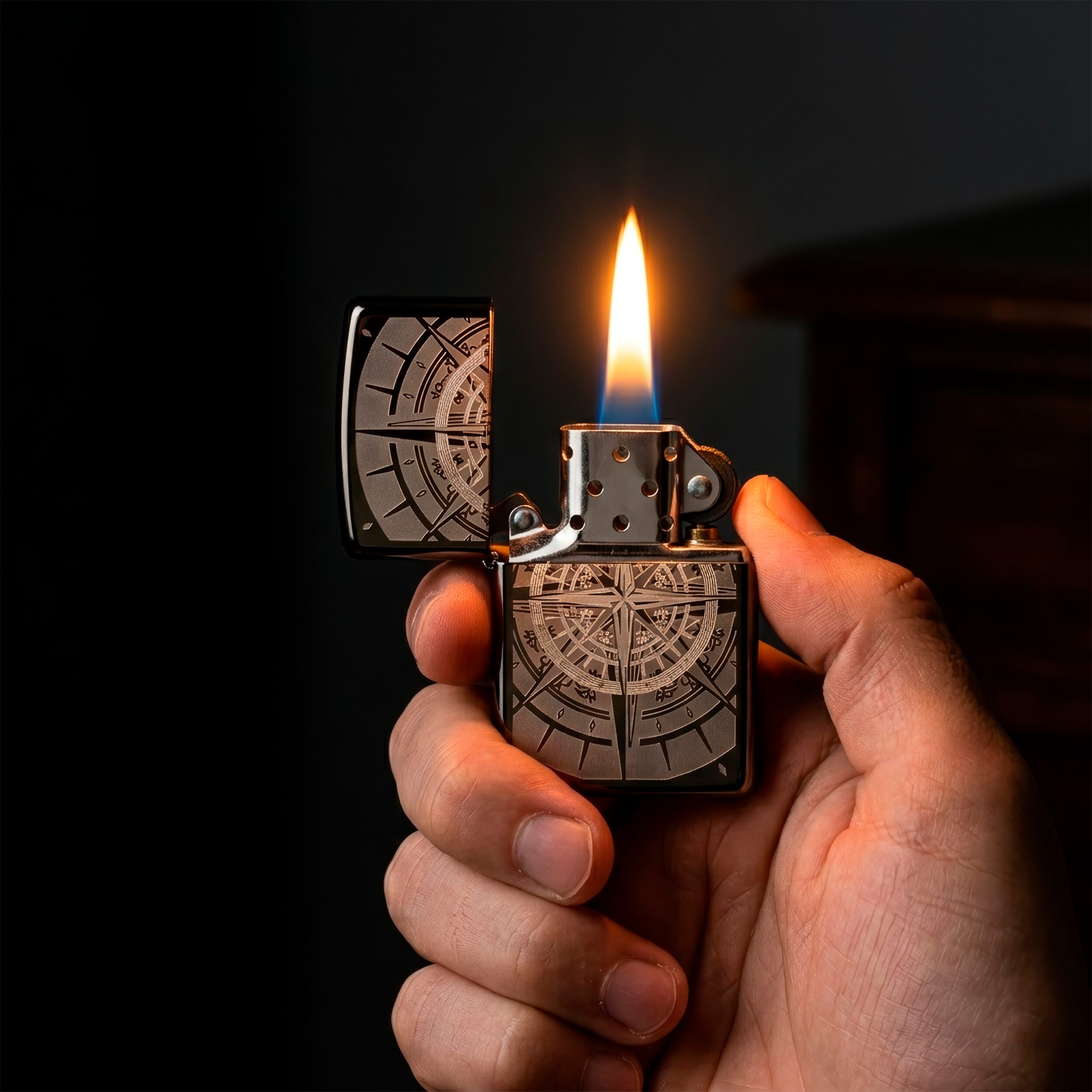 Encendedor Zippo Black Ice Brujula Zippo modelo MZ29232 acabado negro brillante